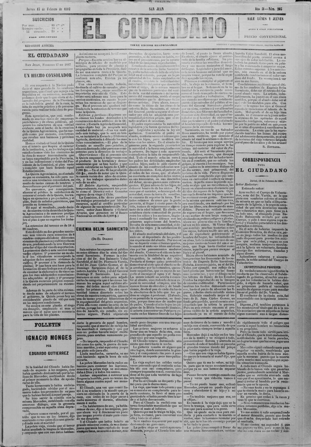 Portada · 17 de Febrero de 1887