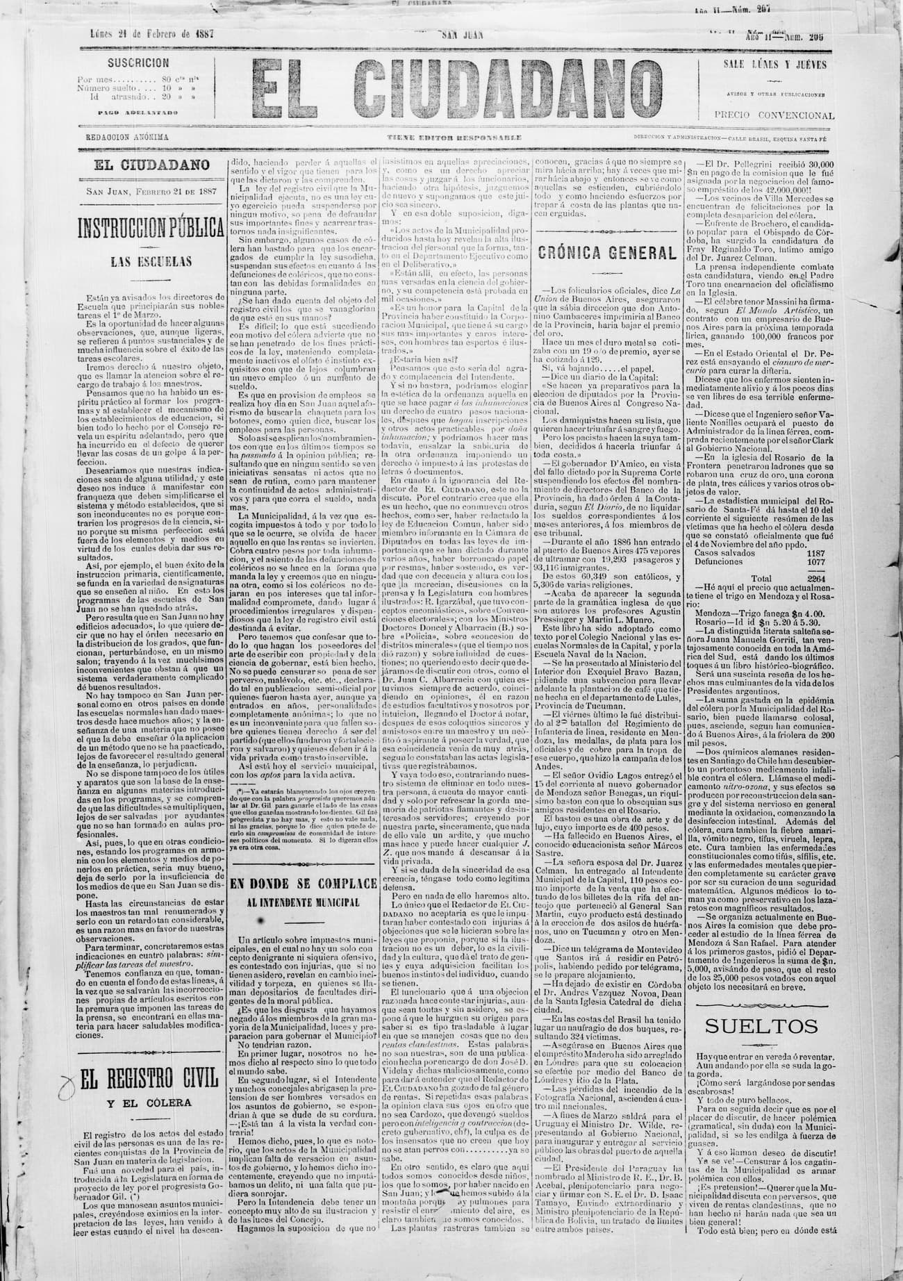 Portada · 21 de Febrero de 1887