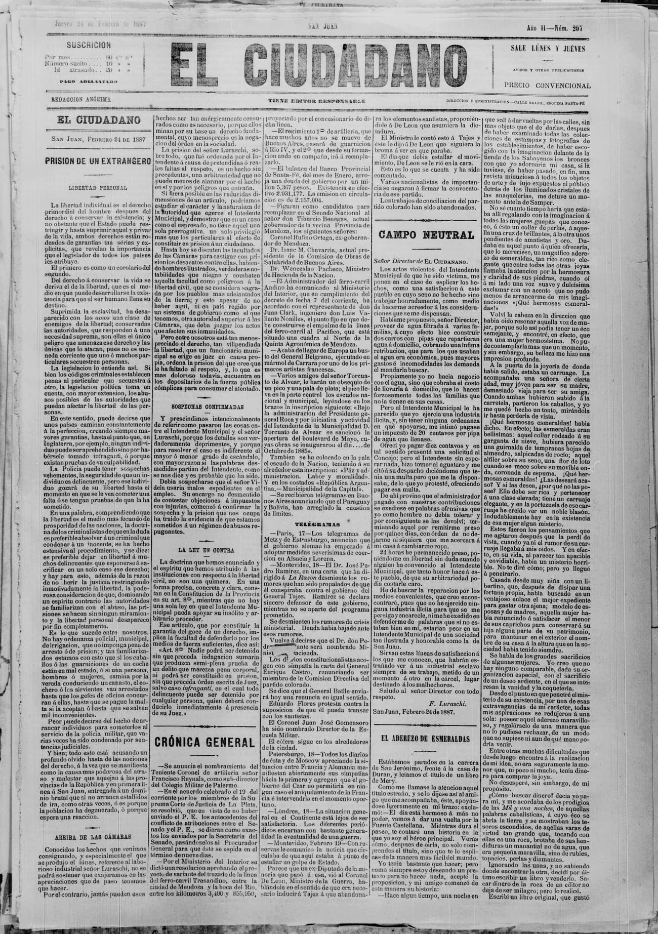 Portada · 24 de Febrero de 1887