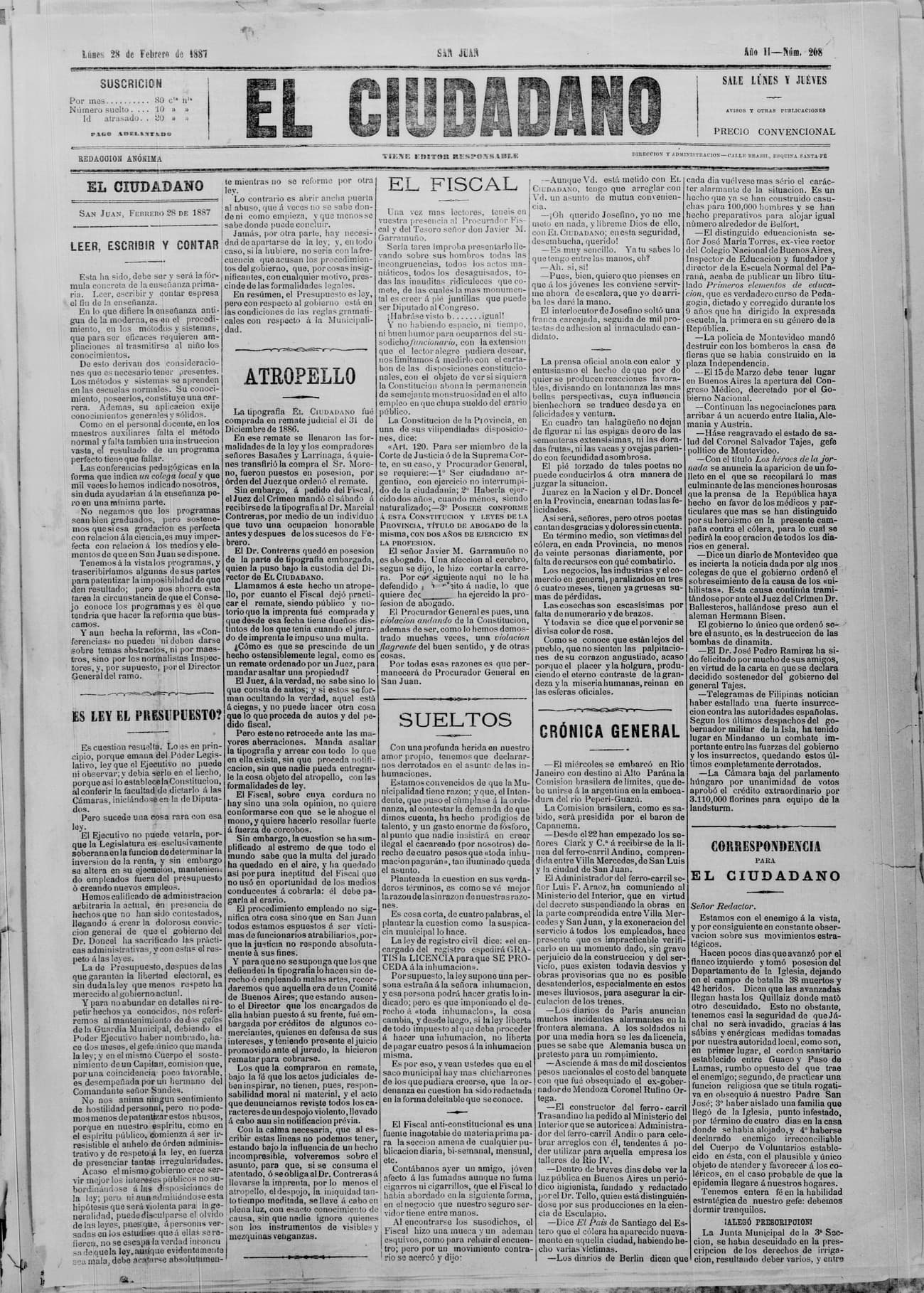Portada · 28 de Febrero de 1887