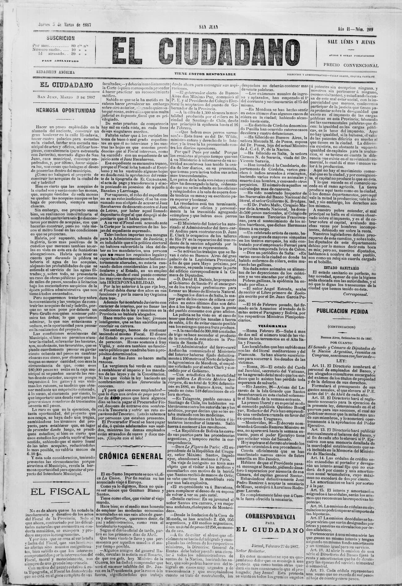 Portada · 3 de Marzo de 1887