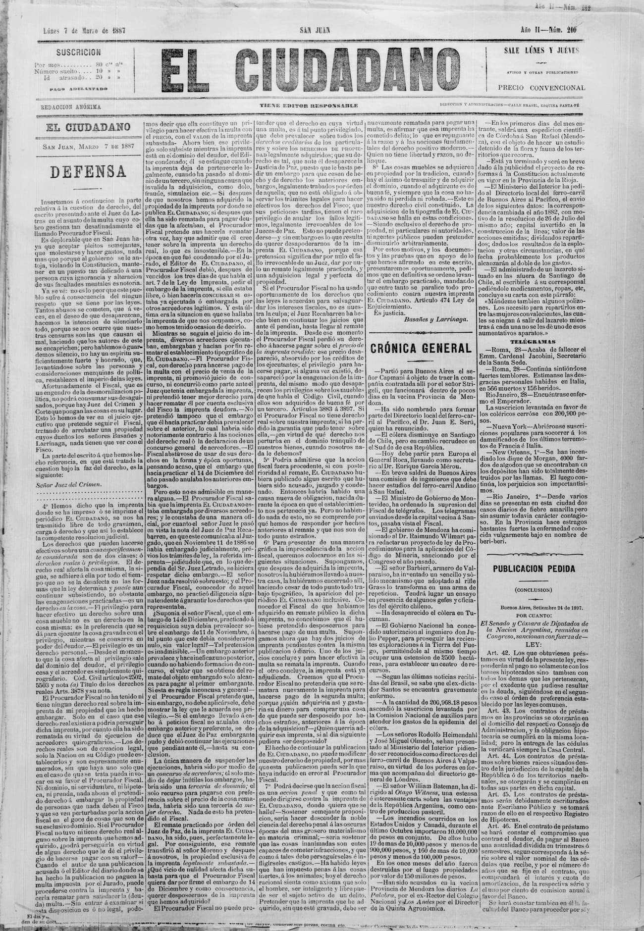 Portada · 7 de Marzo de 1887