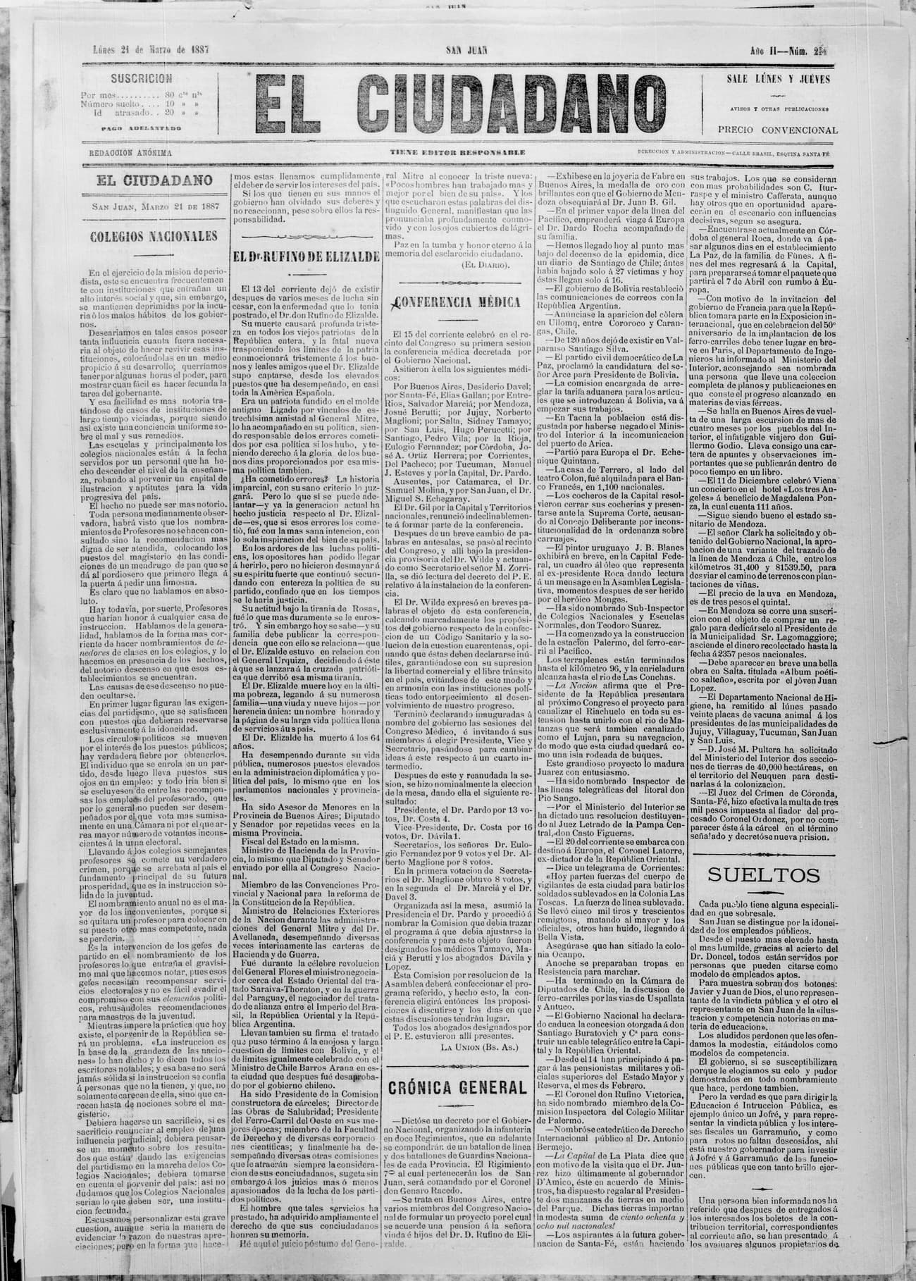 Portada · 21 de Marzo de 1887