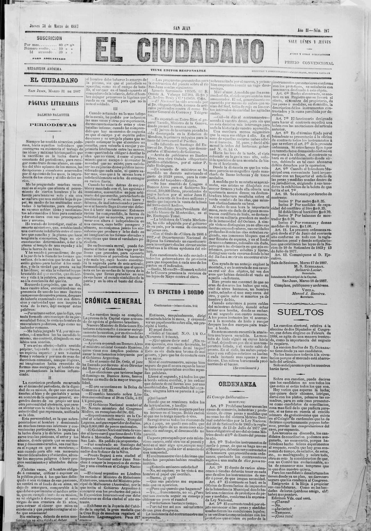Portada · 31 de Marzo de 1887