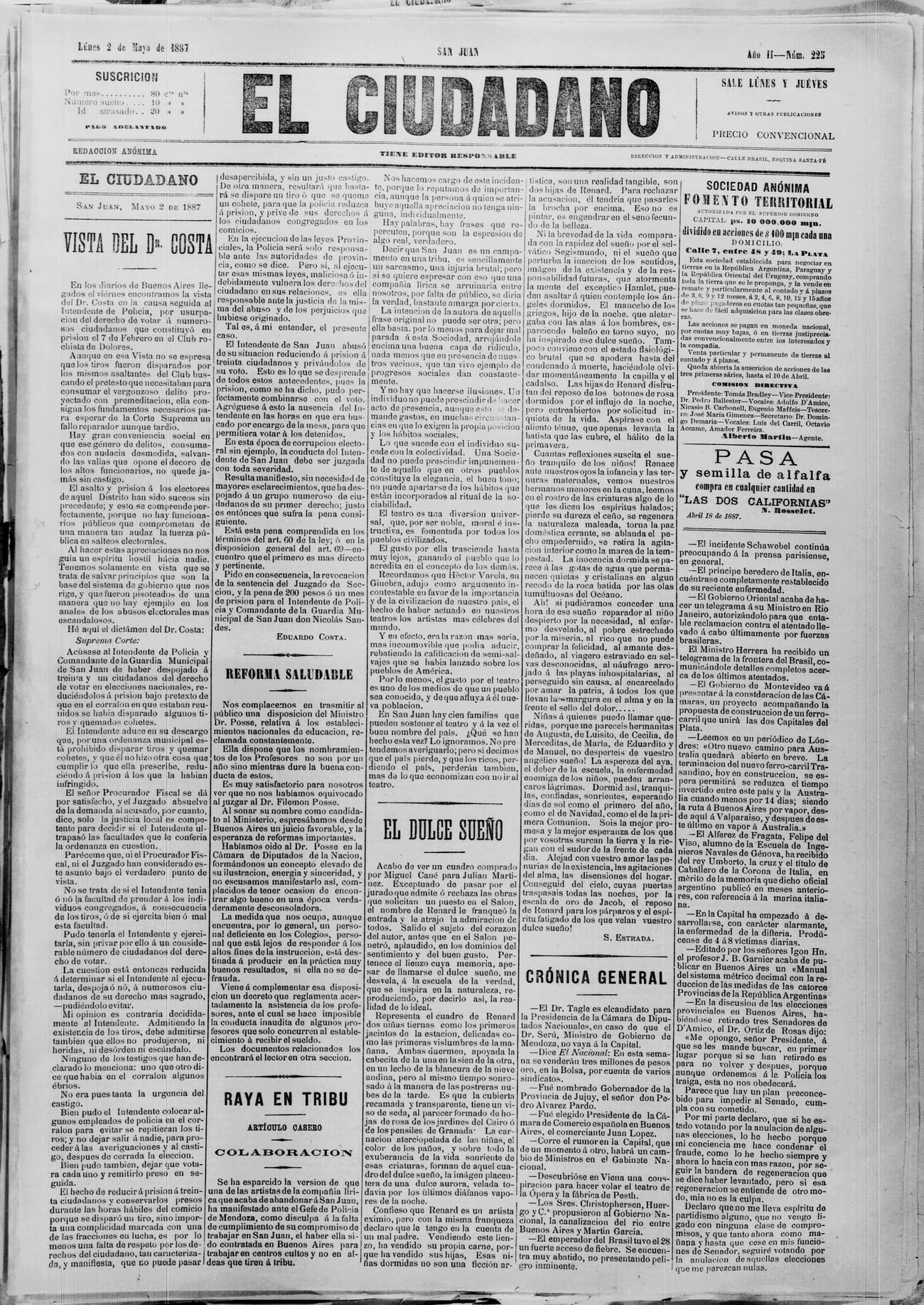 Portada · 2 de Mayo de 1887
