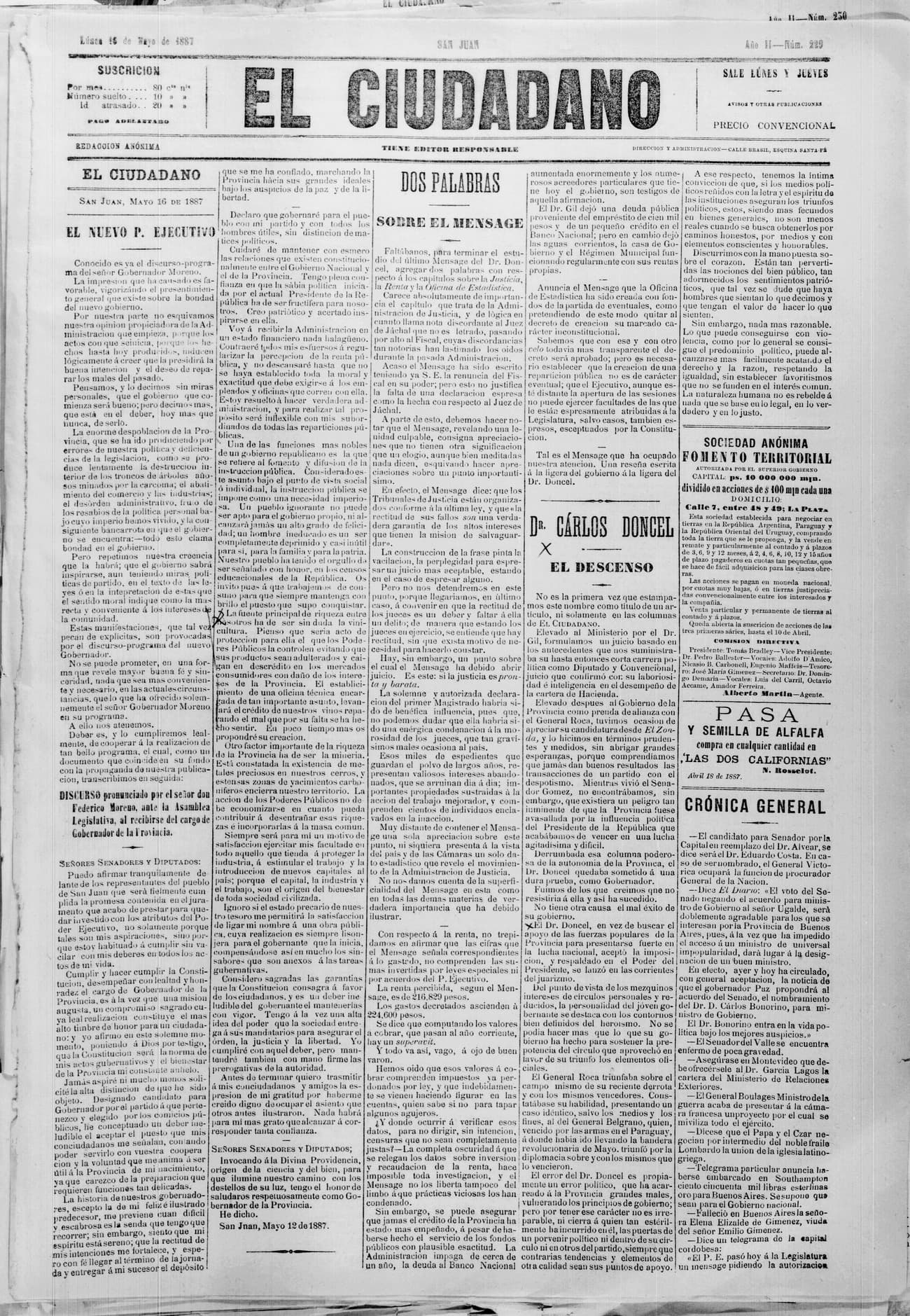 Portada · 16 de Mayo de 1887
