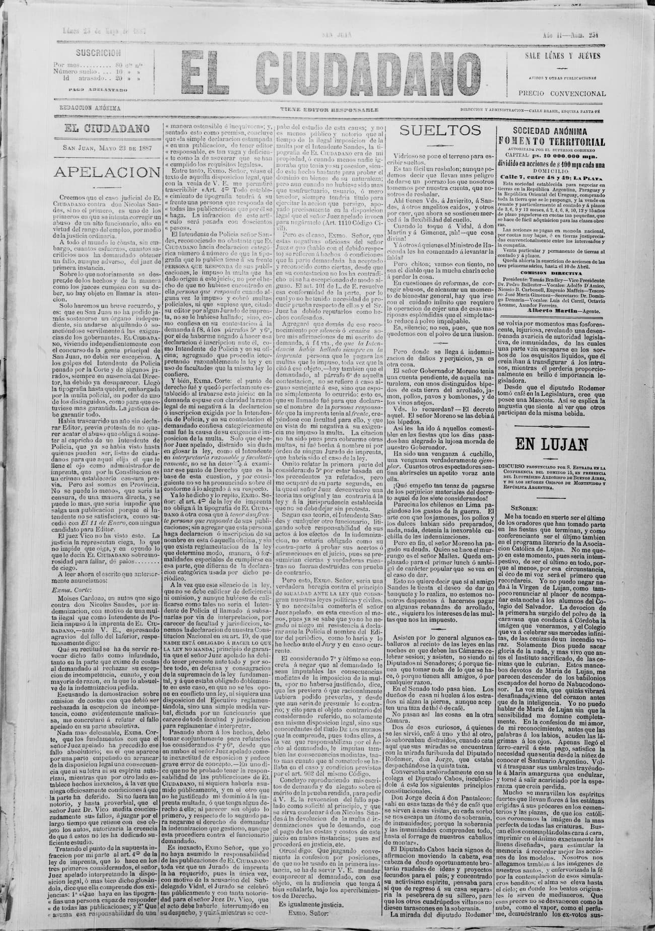 Portada · 23 de Mayo de 1887