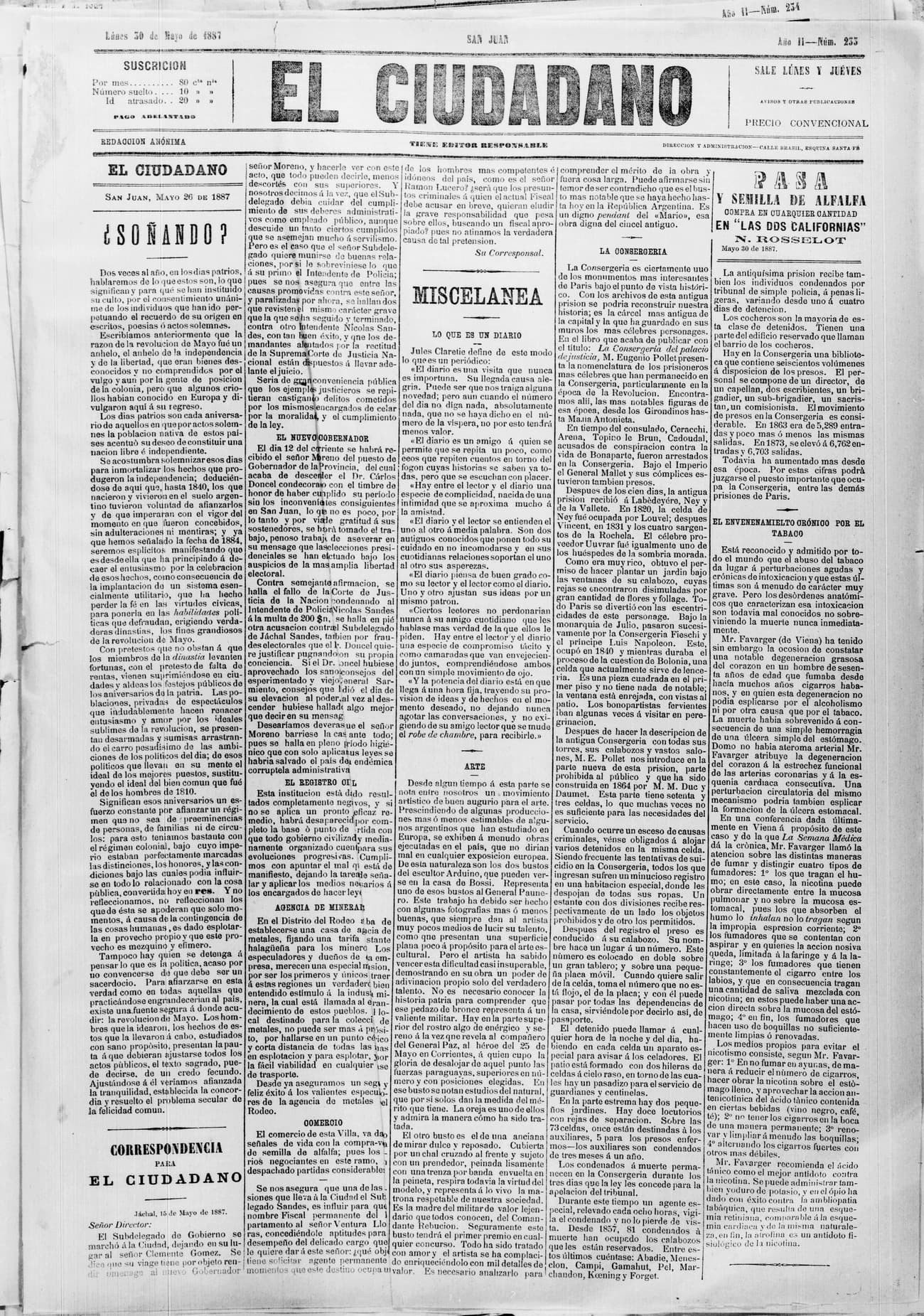 Portada · 30 de Mayo de 1887