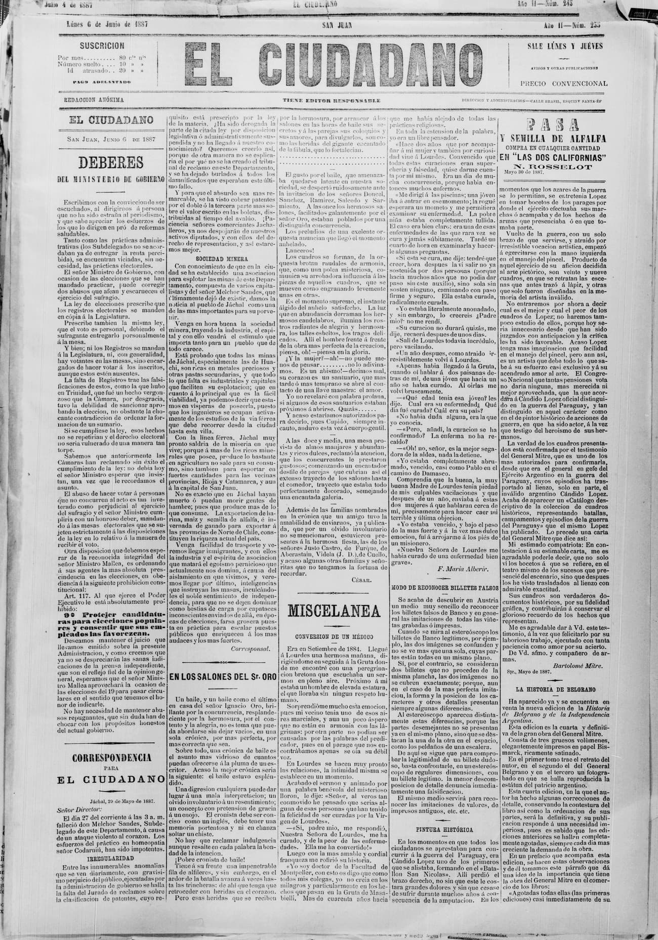 Portada · 6 de Junio de 1887