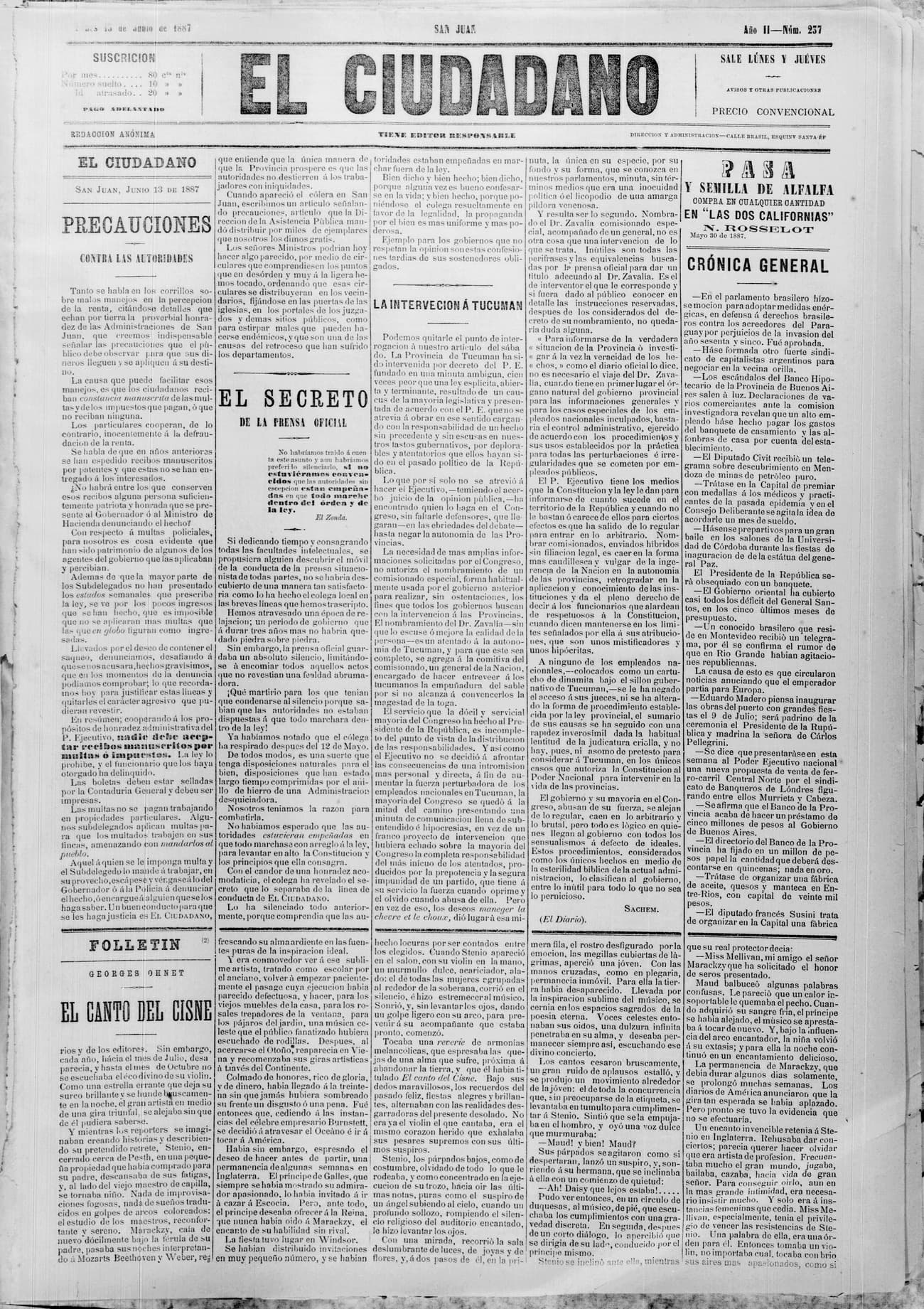 Portada · 13 de Junio de 1887