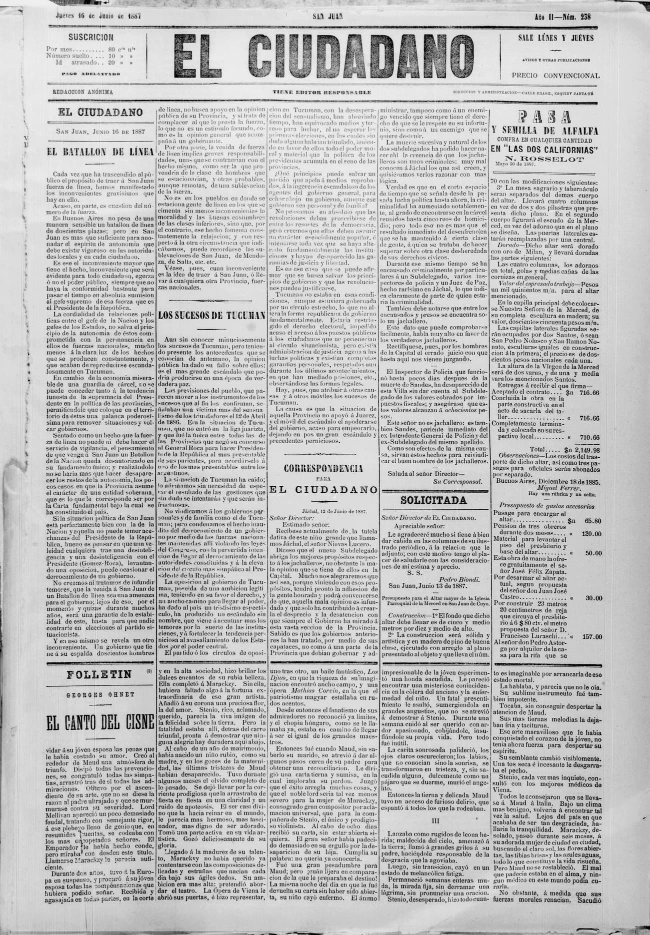 Portada · 16 de Junio de 1887