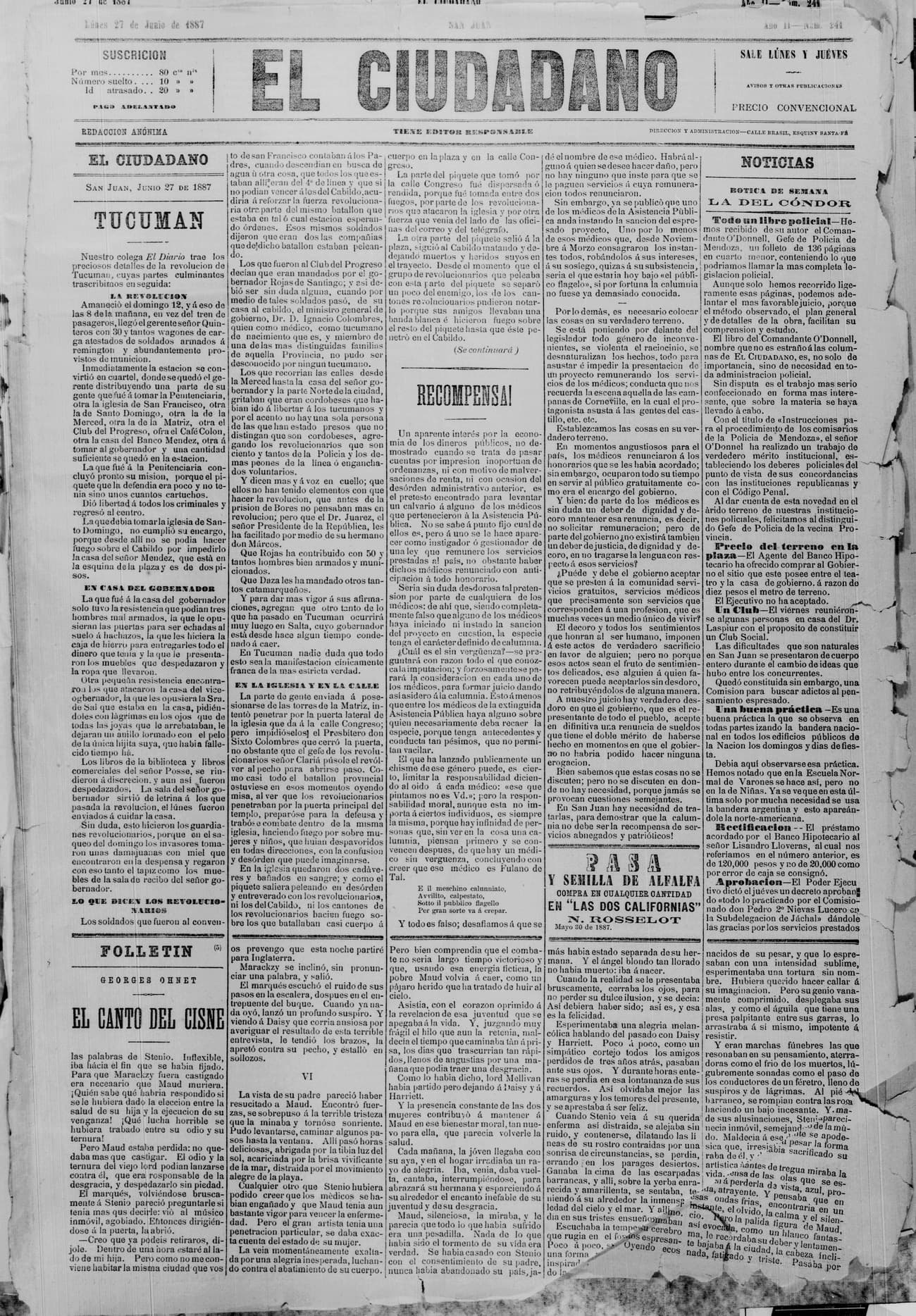 Portada · 27 de Junio de 1887