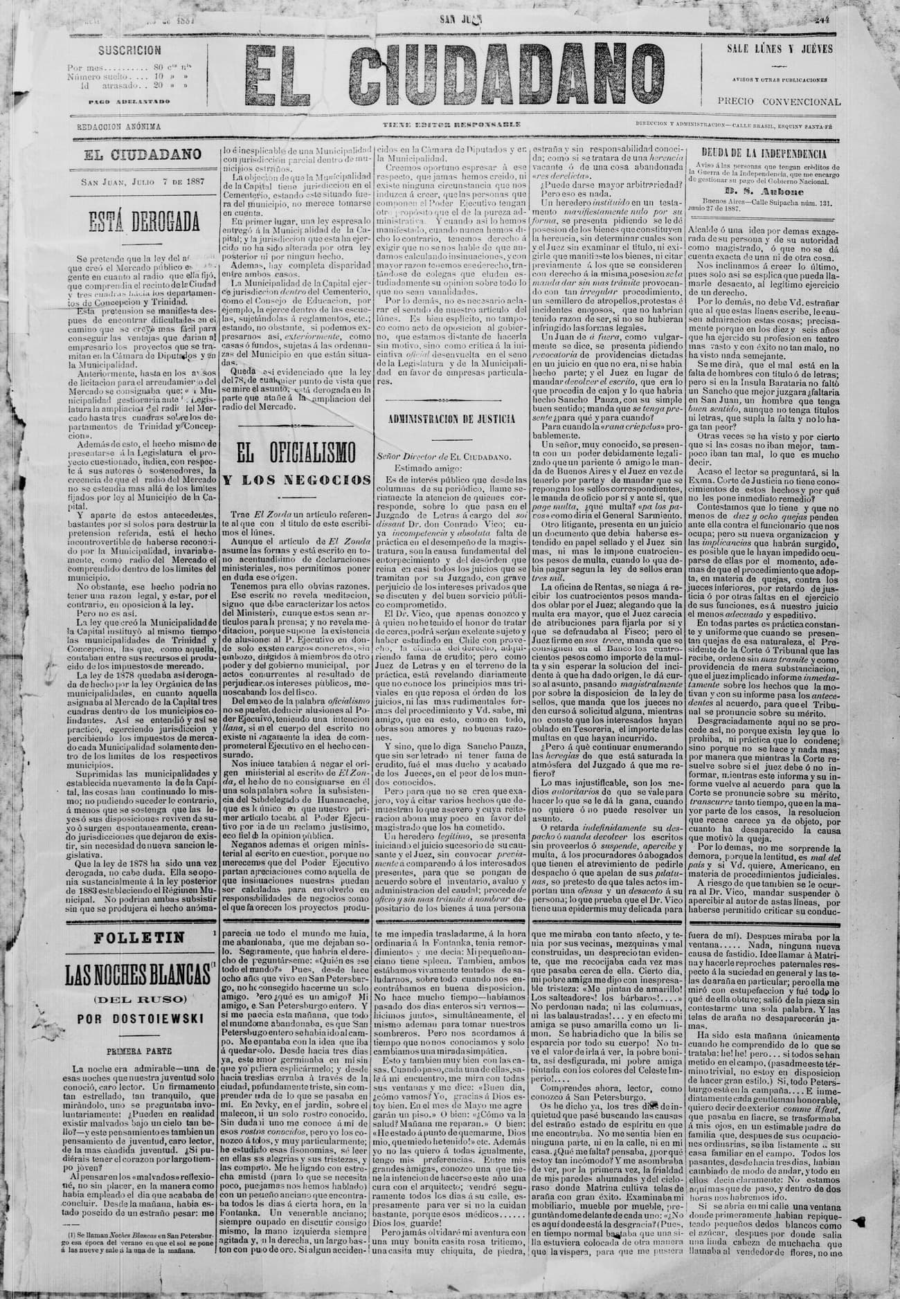 Portada · 7 de Julio de 1887