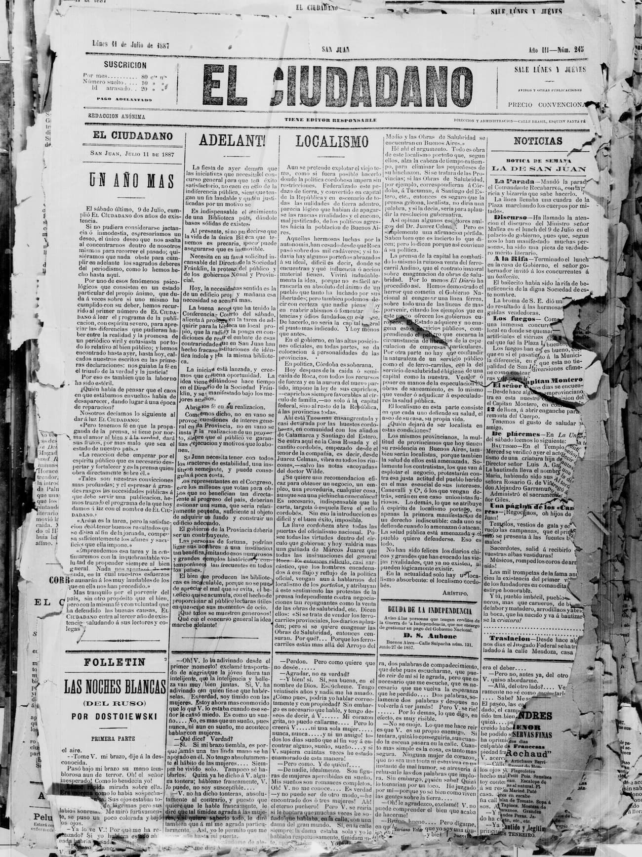 Portada · 11 de Julio de 1887