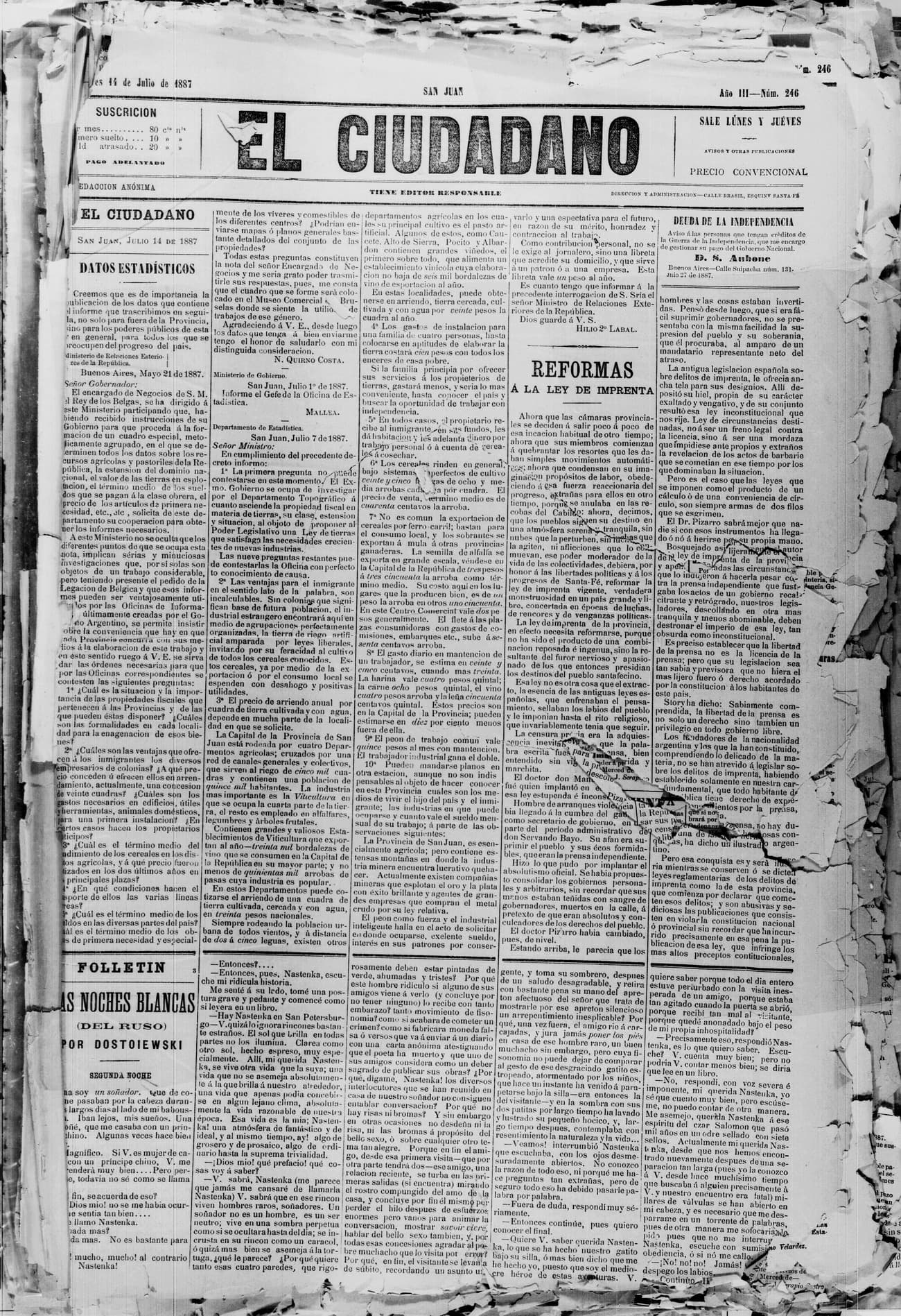 Portada · 14 de Julio de 1887