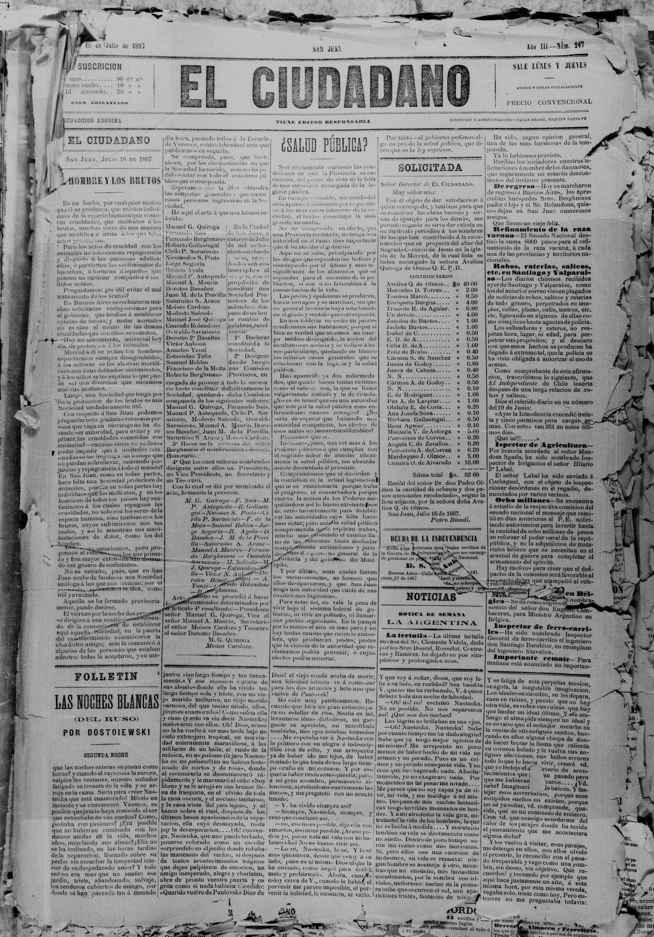Portada · 18 de Julio de 1887