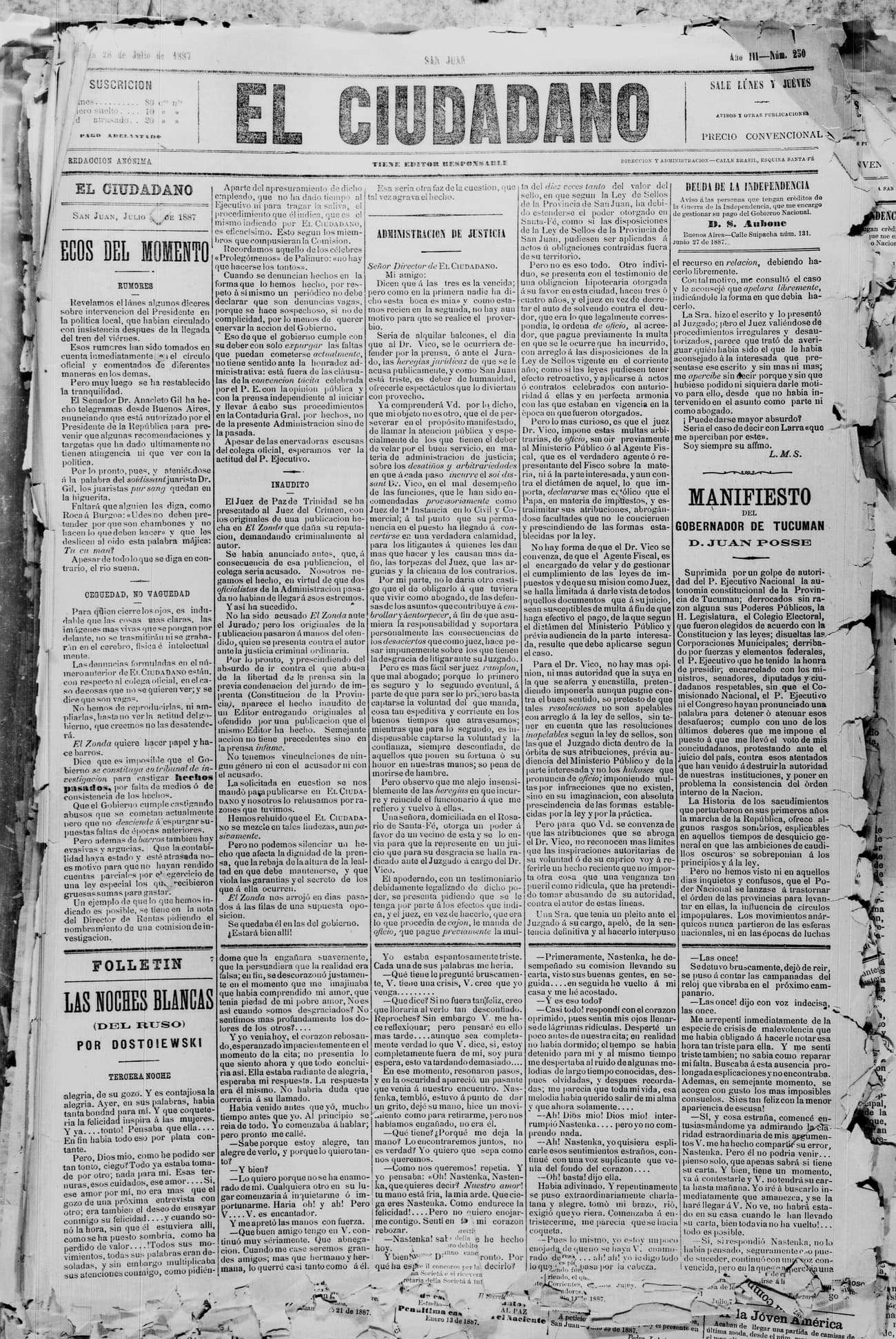 Portada · 28 de Julio de 1887