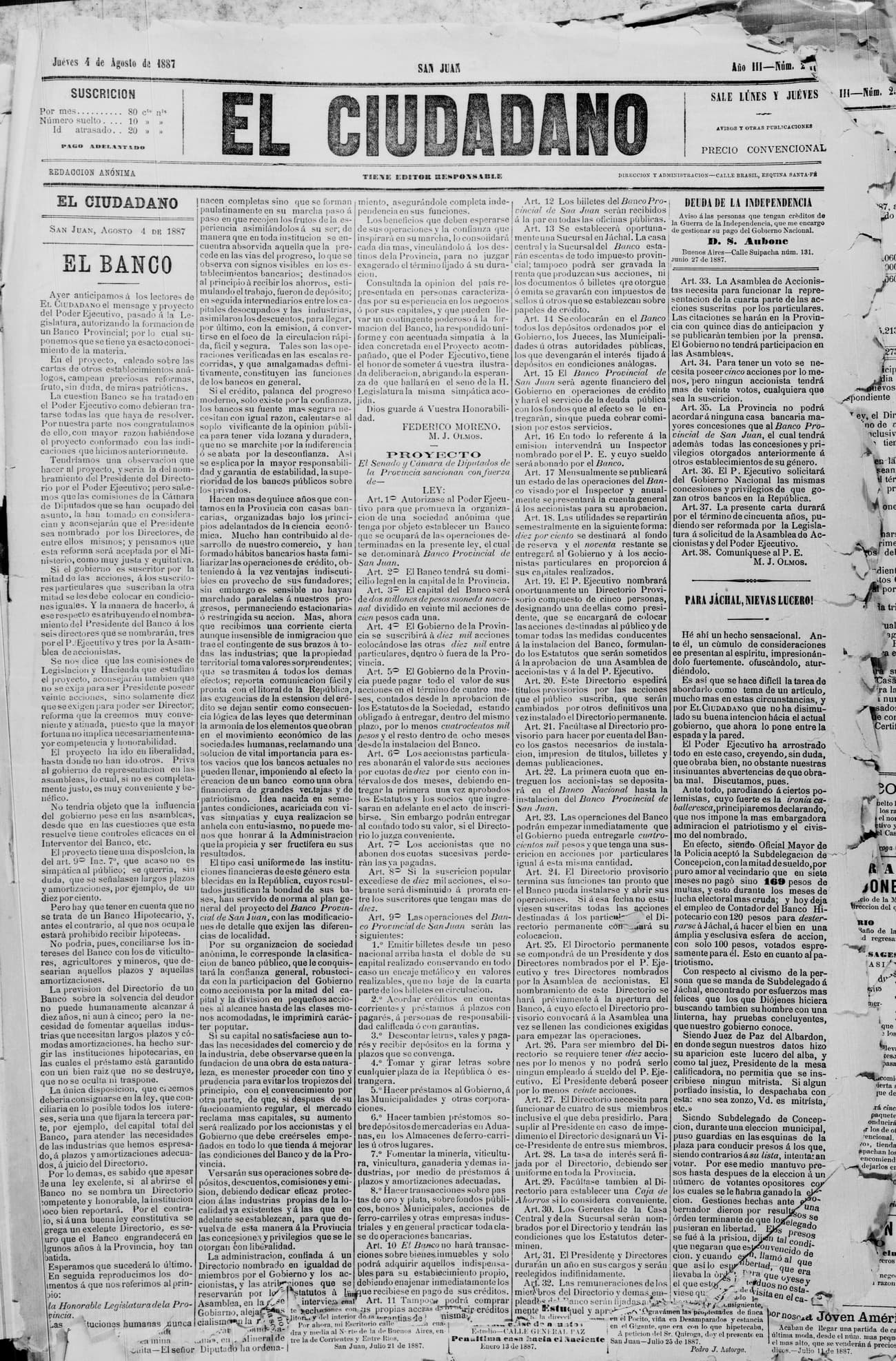 Portada · 4 de Agosto de 1887