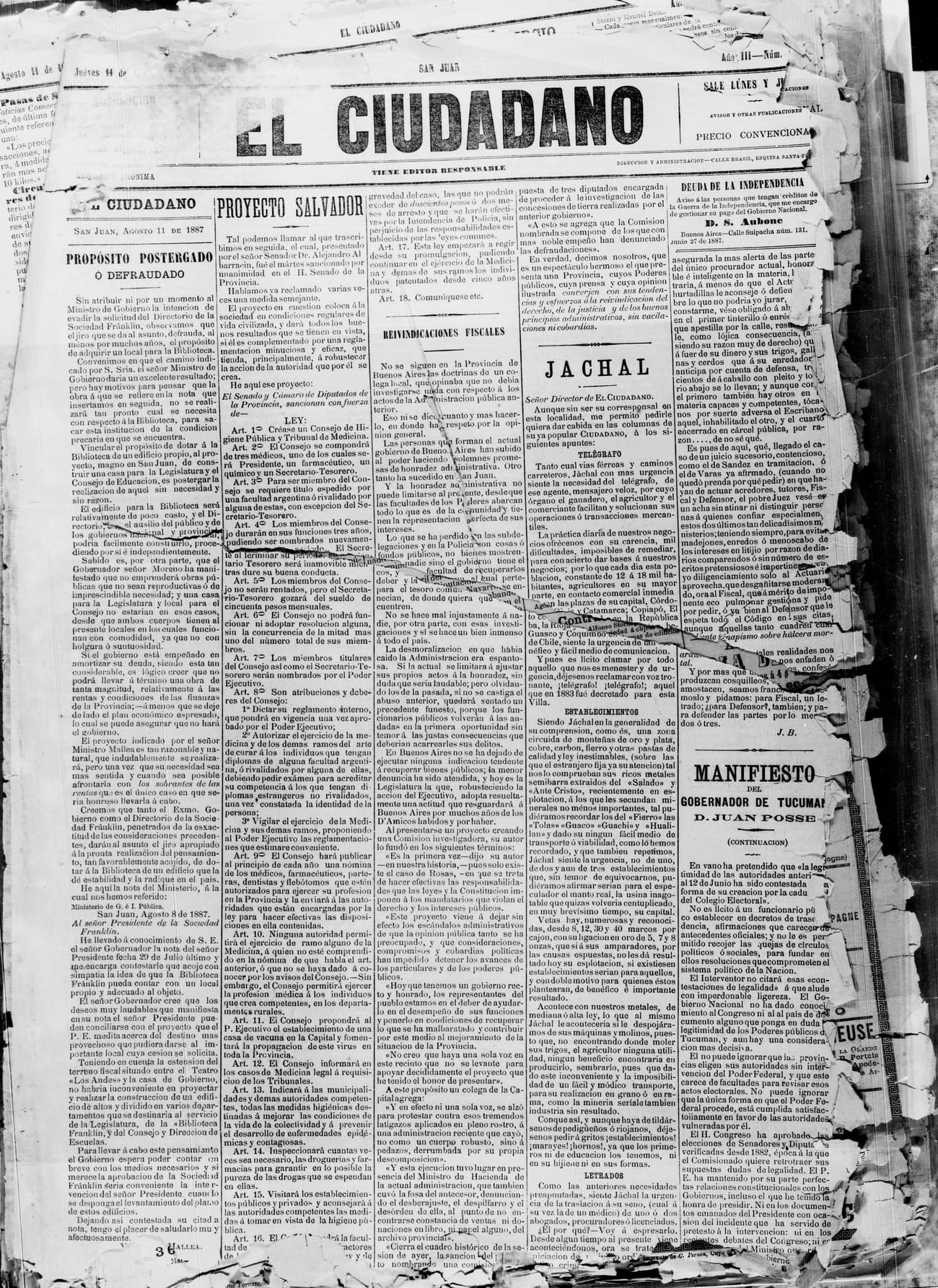 Portada · 11 de Agosto de 1887