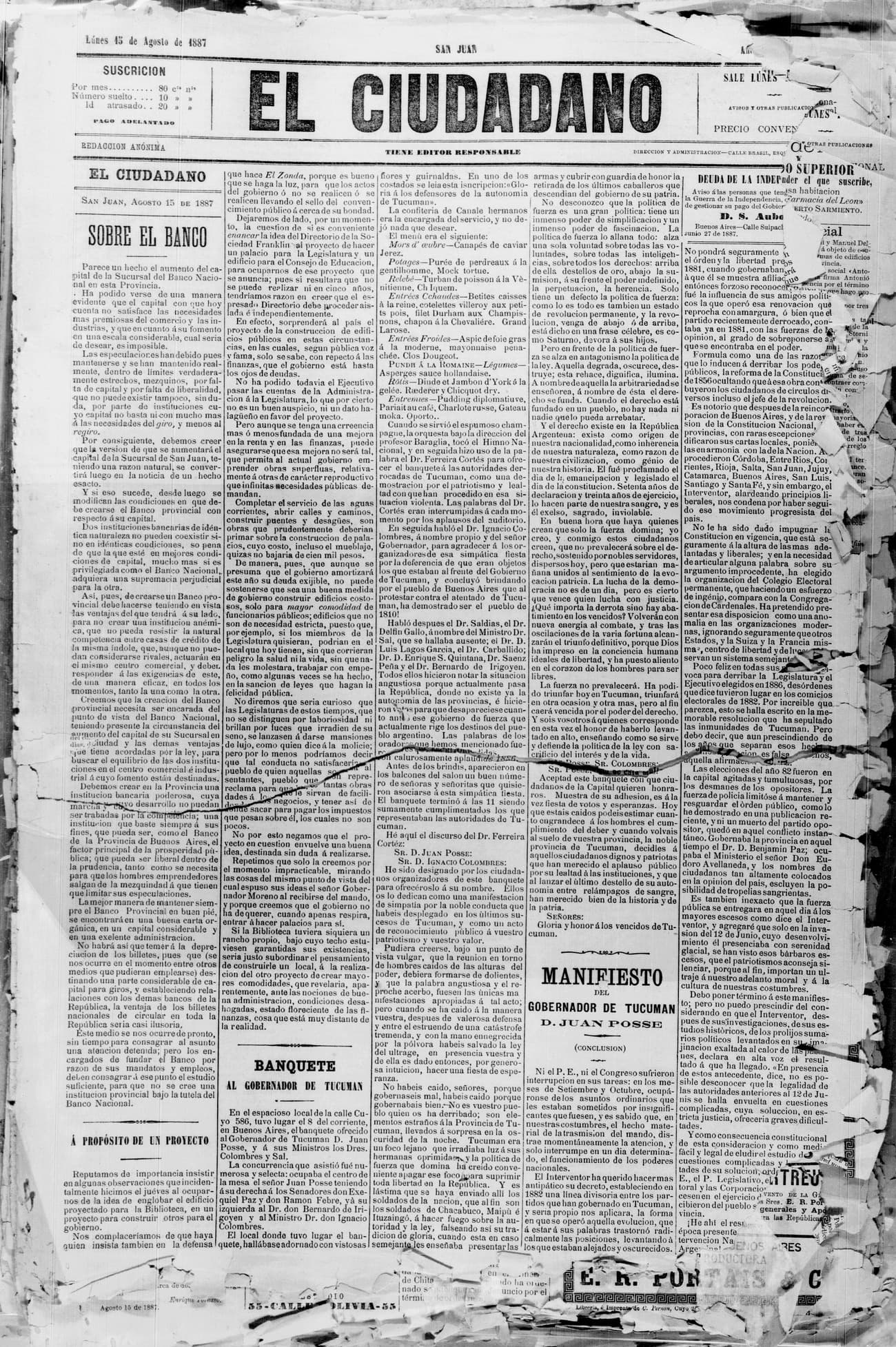 Portada · 15 de Agosto de 1887