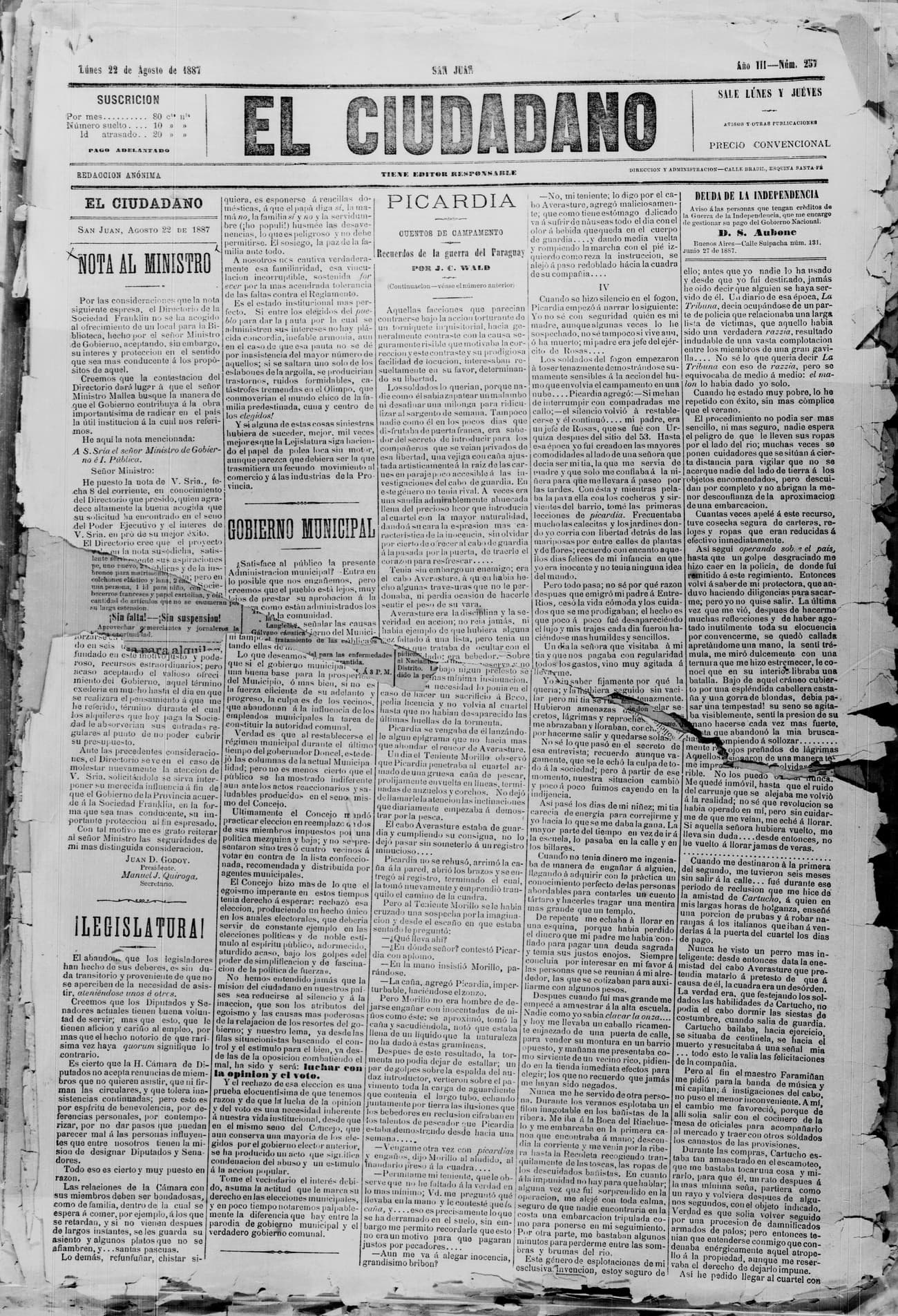 Portada · 22 de Agosto de 1887