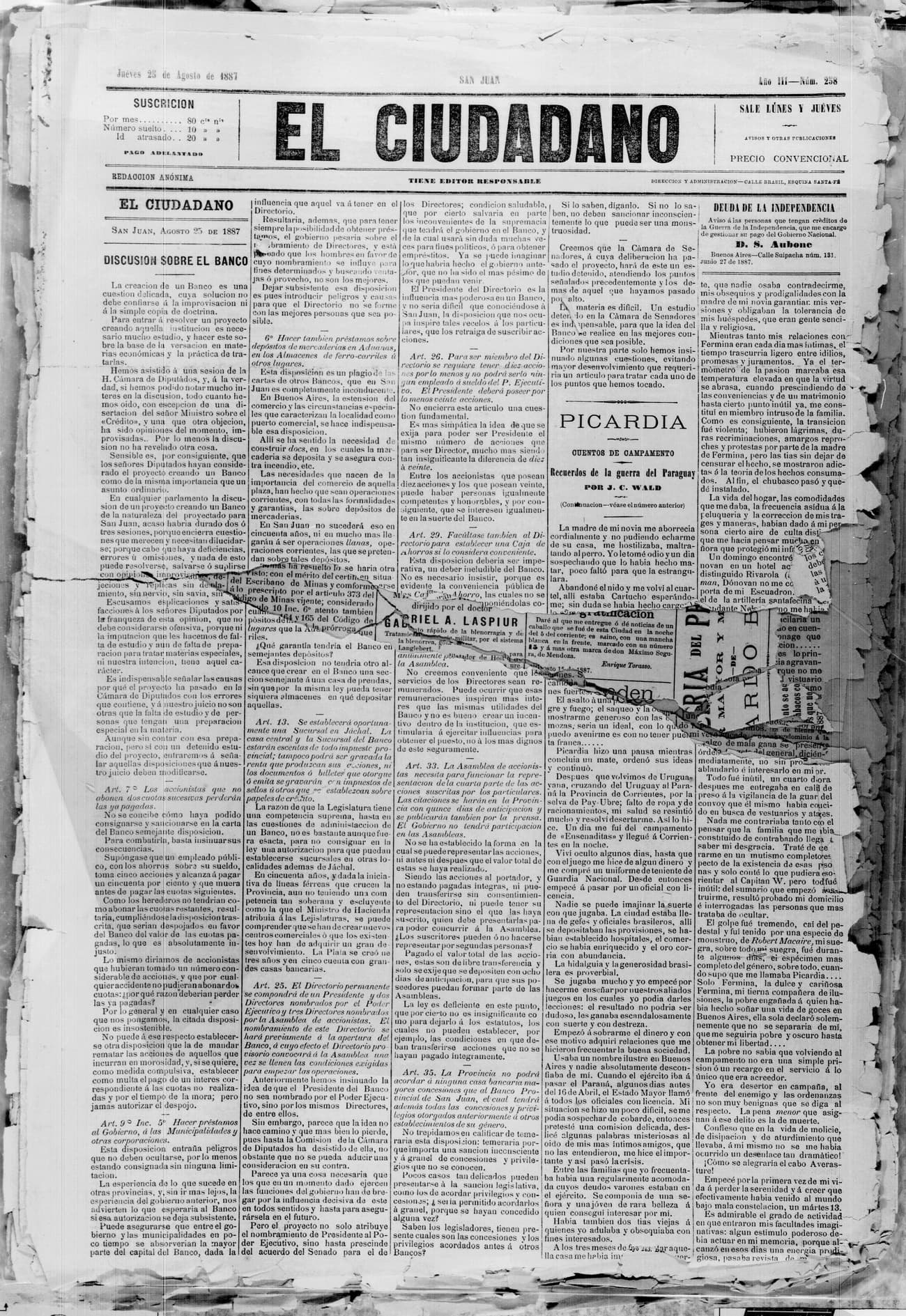 Portada · 25 de Agosto de 1887