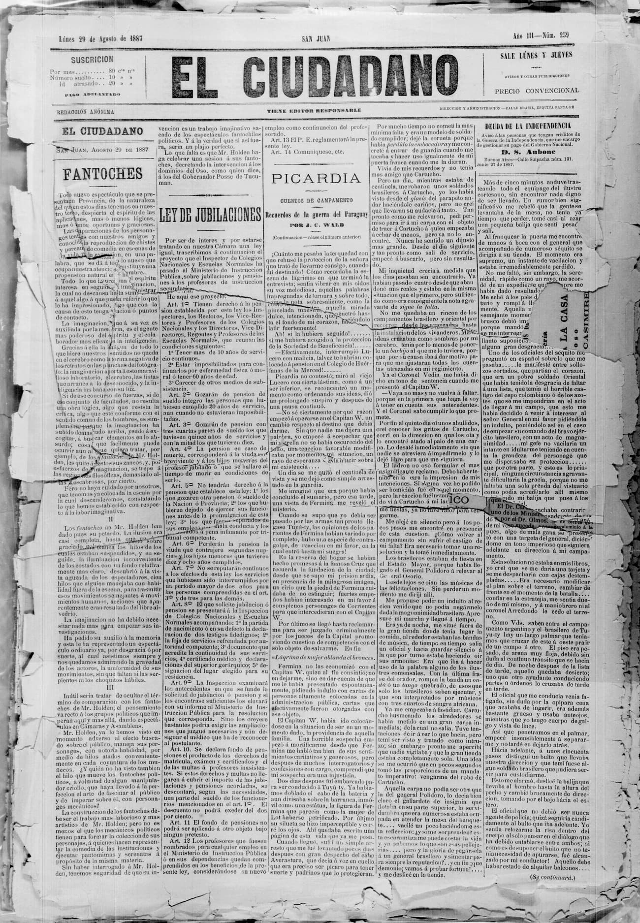 Portada · 29 de Agosto de 1887