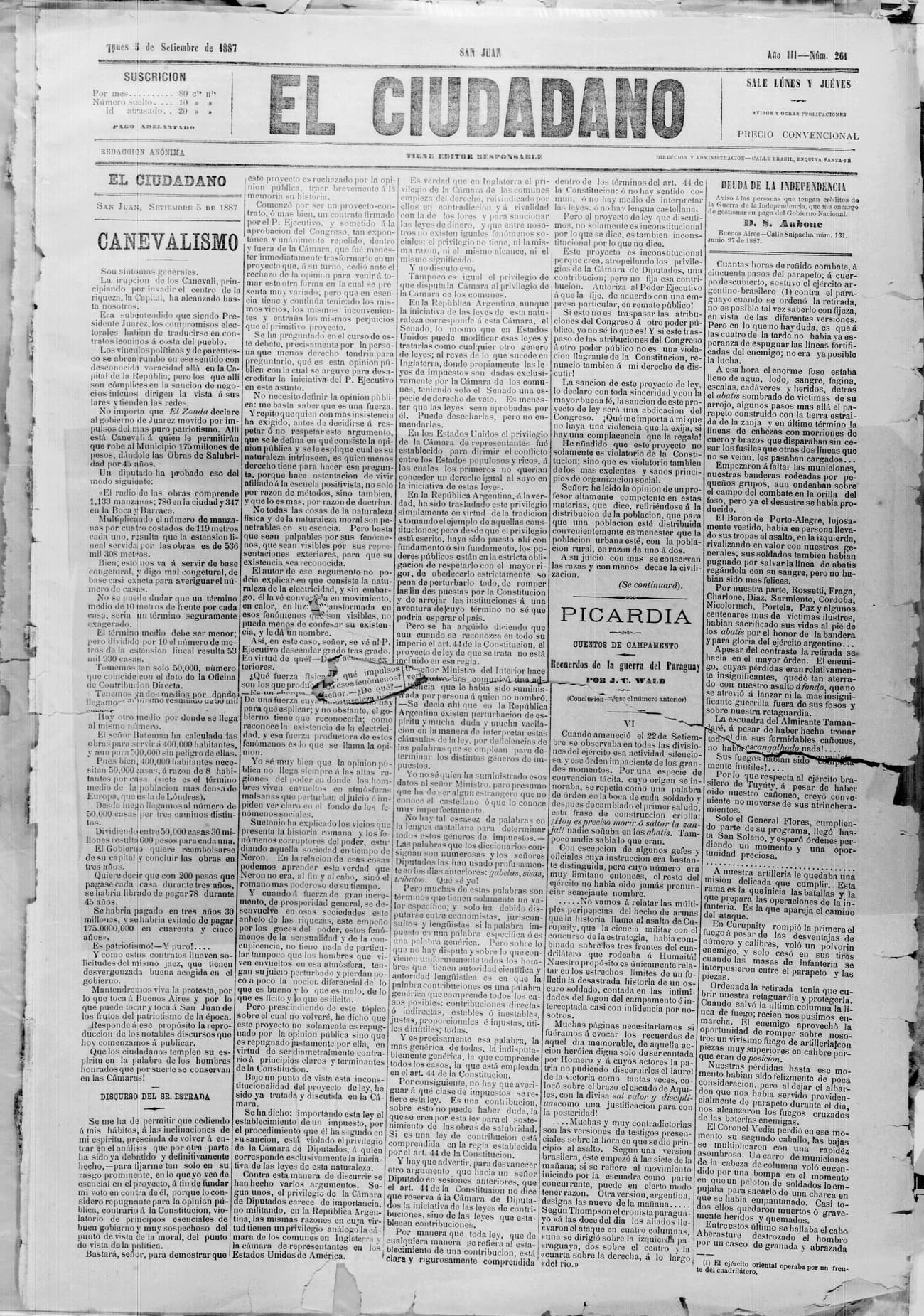 Portada · 5 de Diciembre de 1887