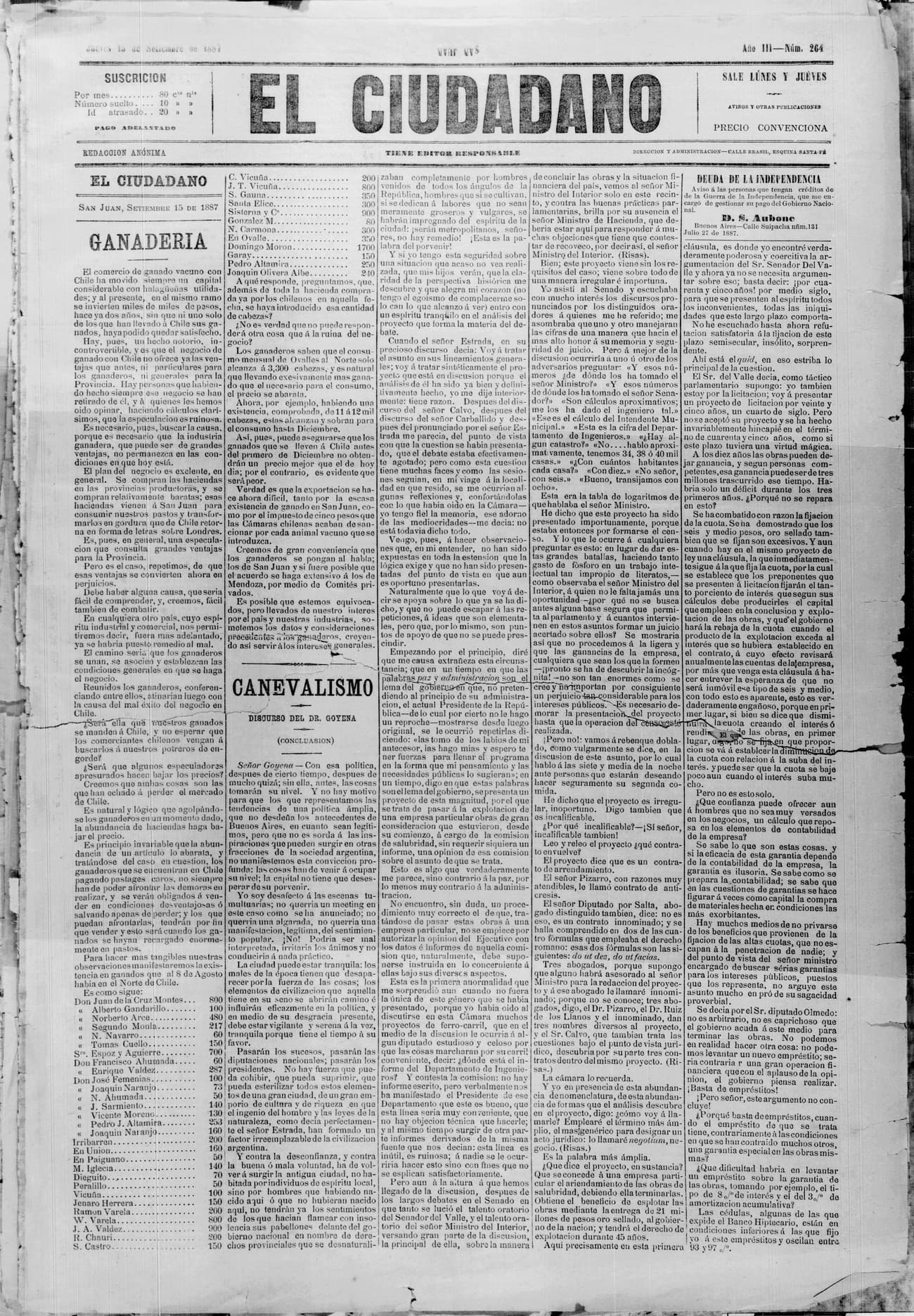 Portada · 15 de Septiembre de 1887