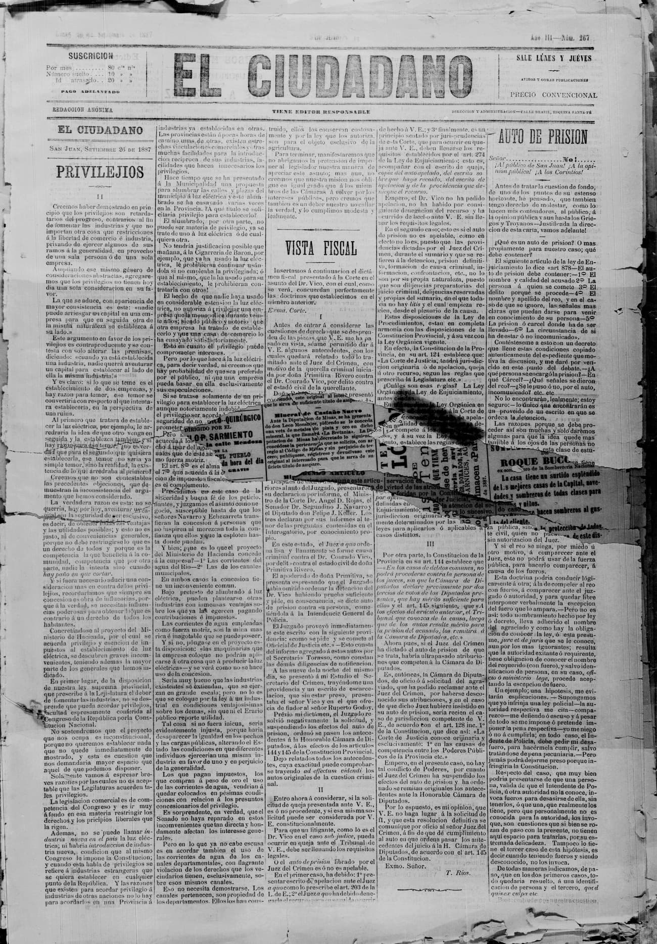 Portada · 26 de Septiembre de 1887