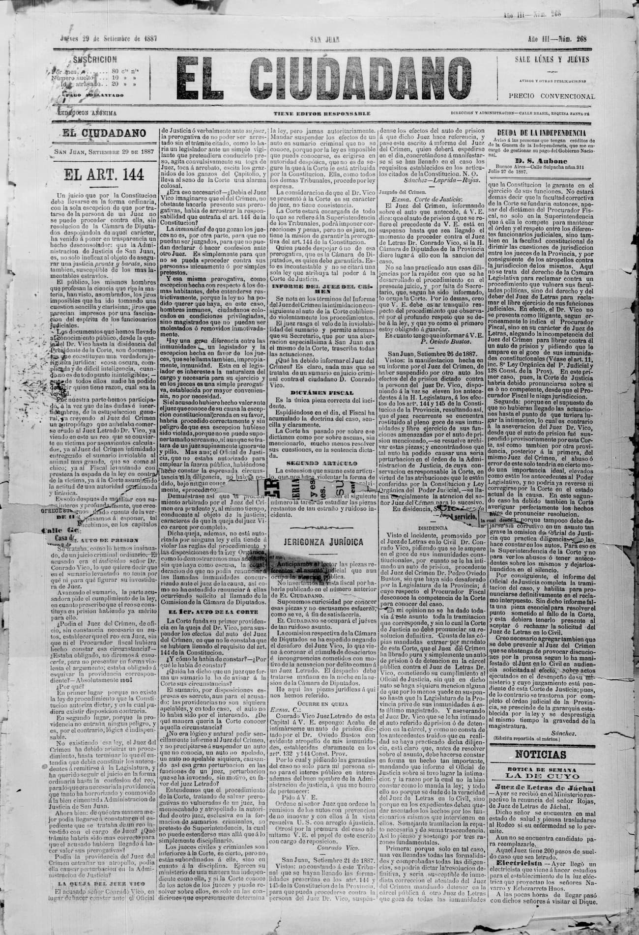 Portada · 29 de Septiembre de 1887