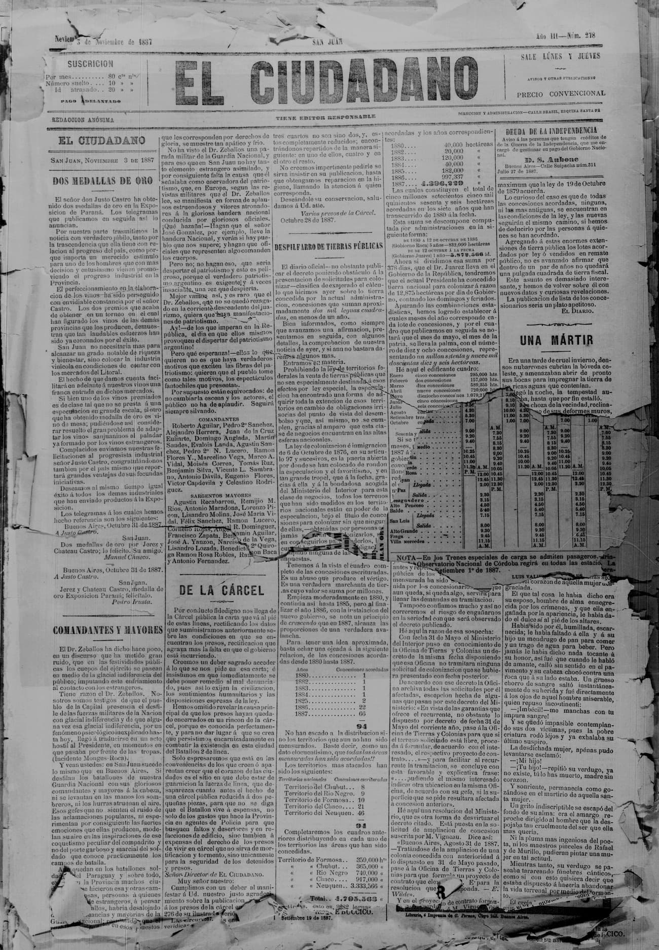 Portada · 3 de Noviembre de 1887