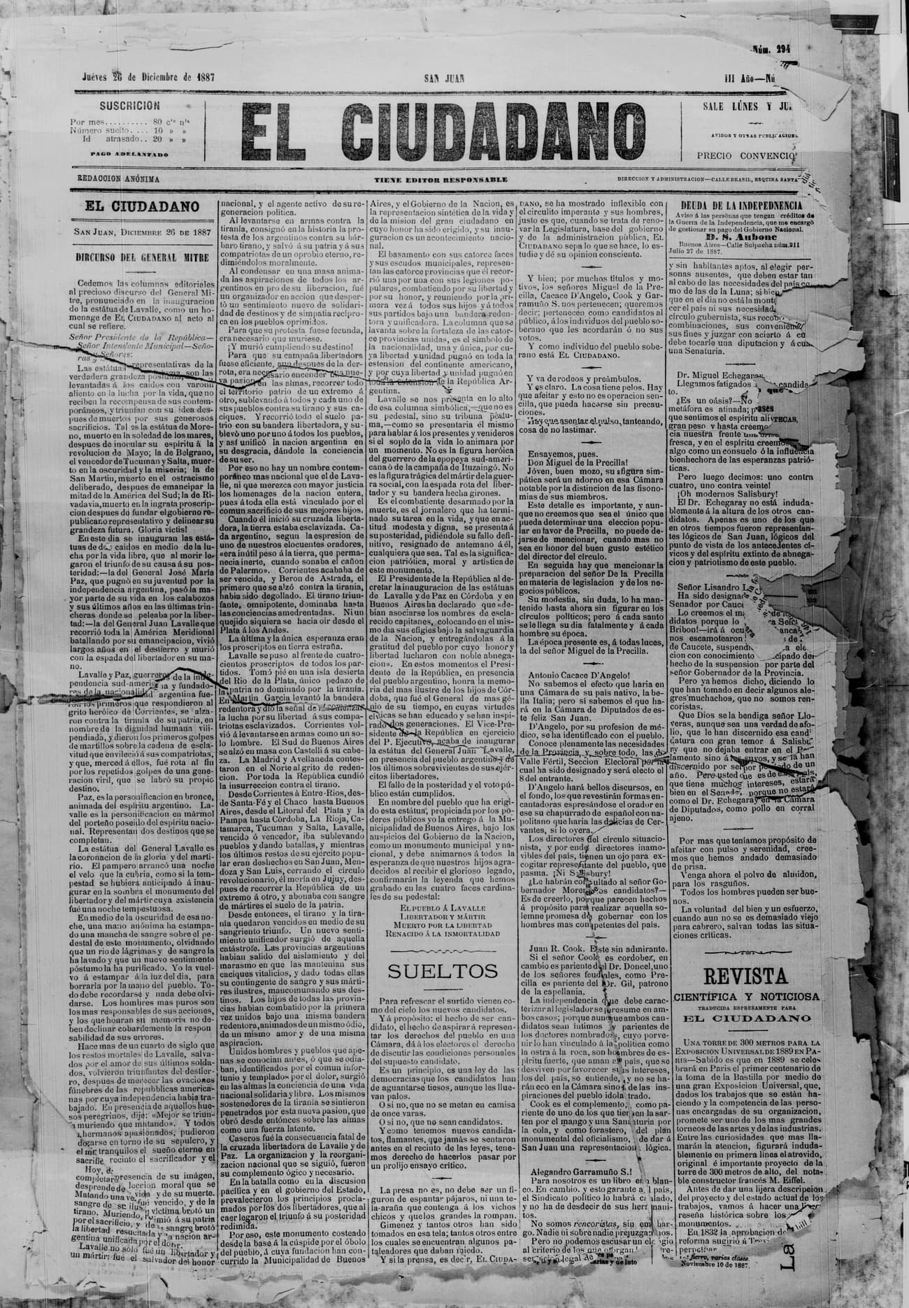 Portada · 26 de Diciembre de 1887