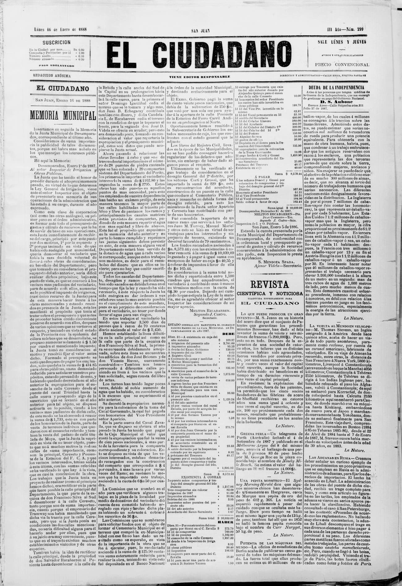 Portada · 16 de Enero de 1888