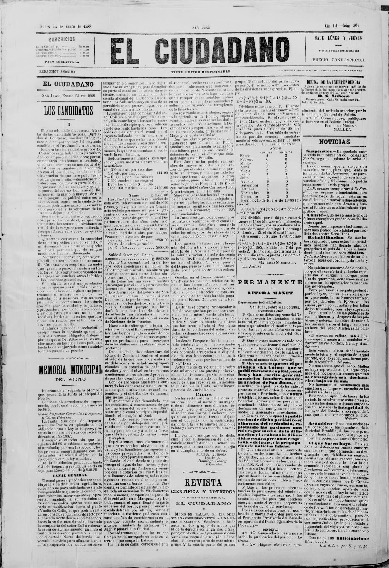 Portada · 23 de Enero de 1888
