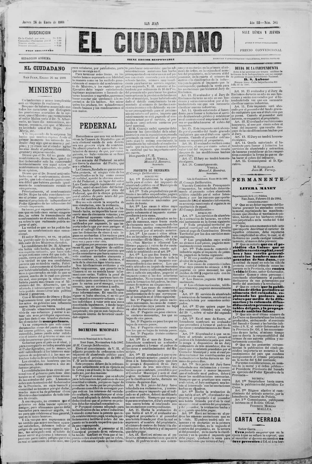 Portada · 26 de Enero de 1888