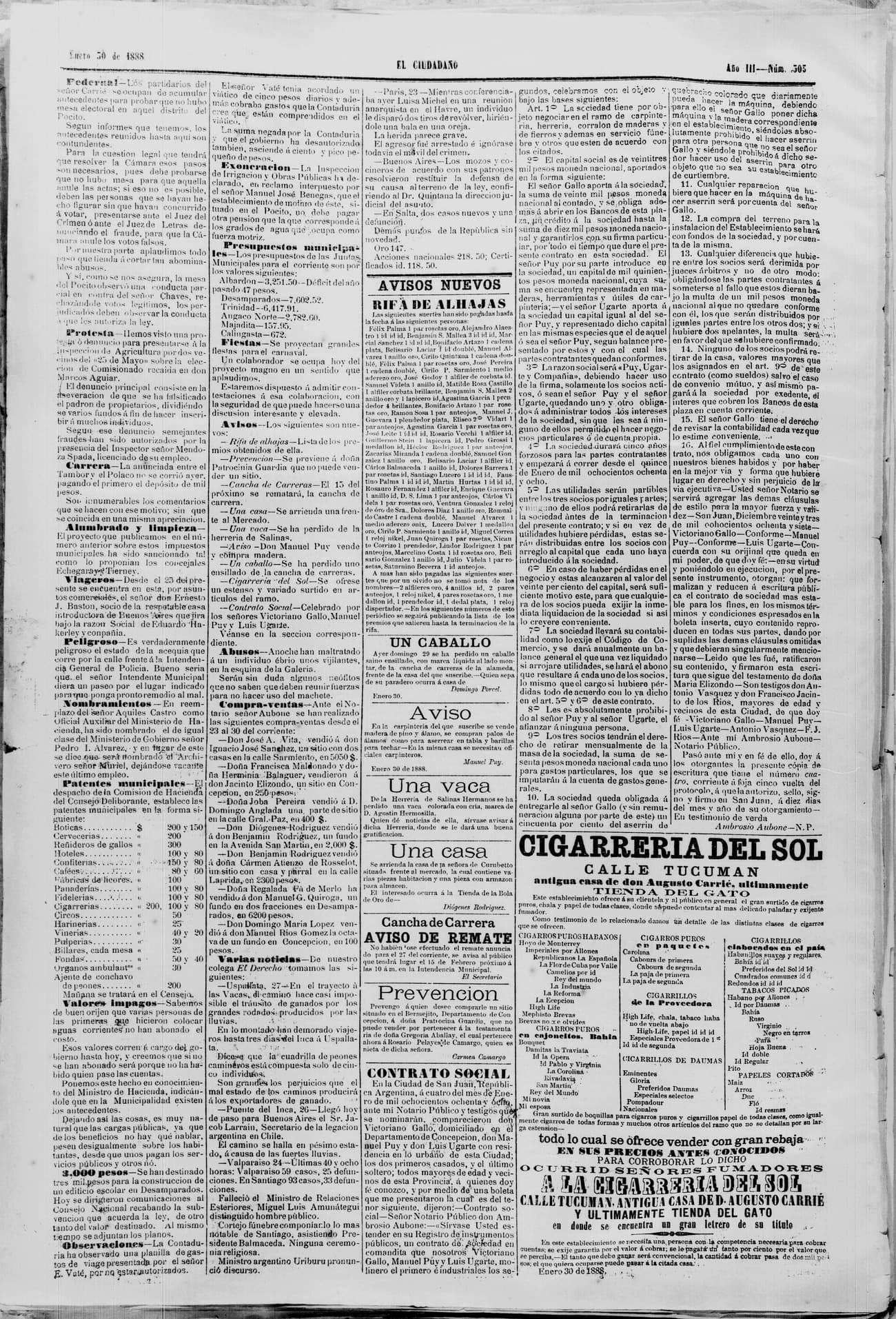 Portada · 30 de Enero de 1888