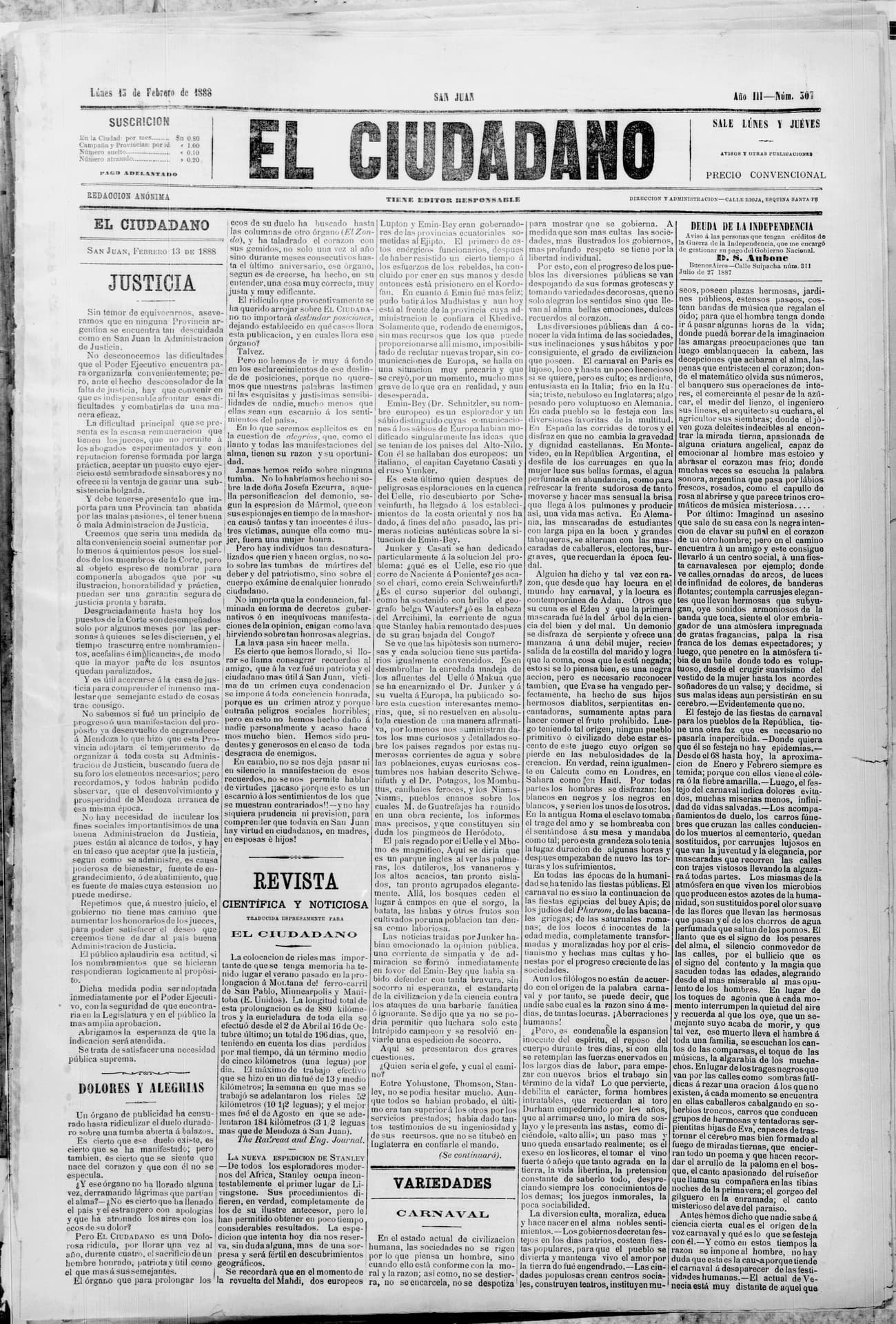 Portada · 13 de Febrero de 1888