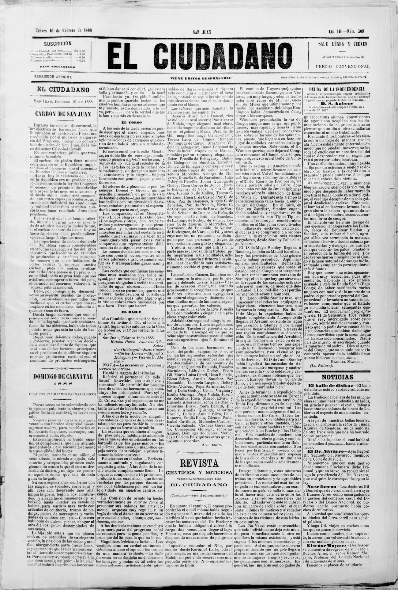 Portada · 16 de Febrero de 1888