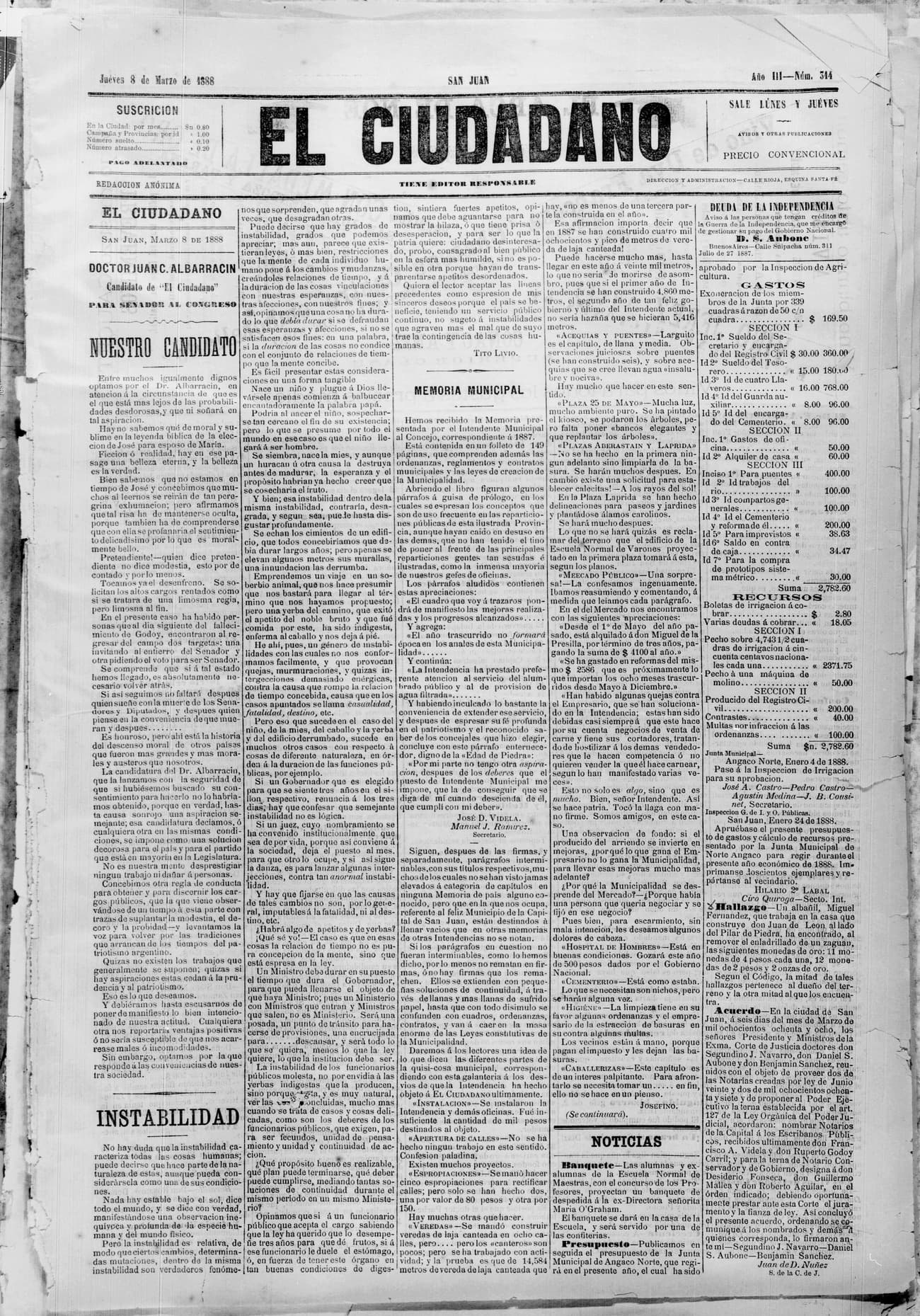Portada · 8 de Marzo de 1888