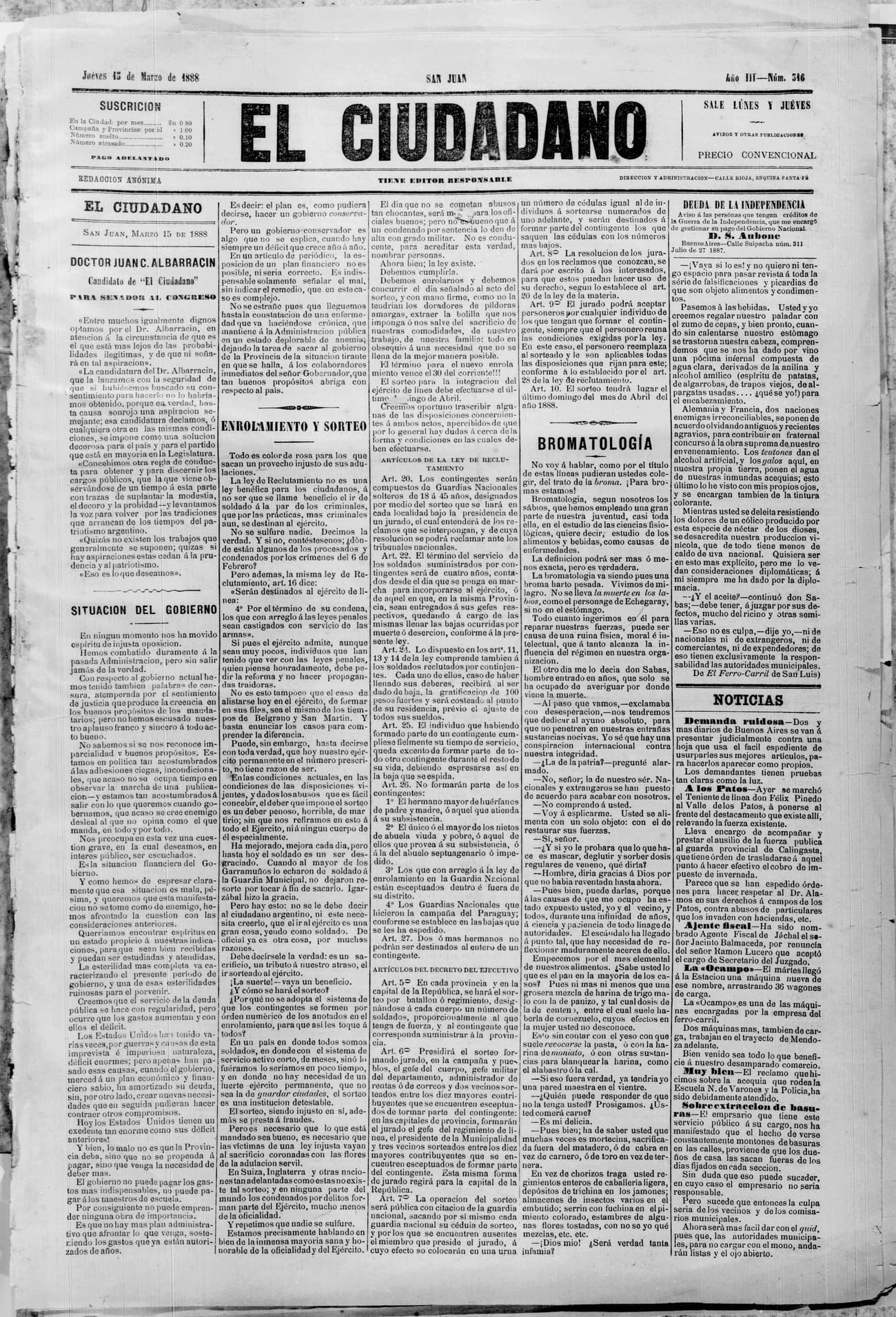Portada · 15 de Marzo de 1888