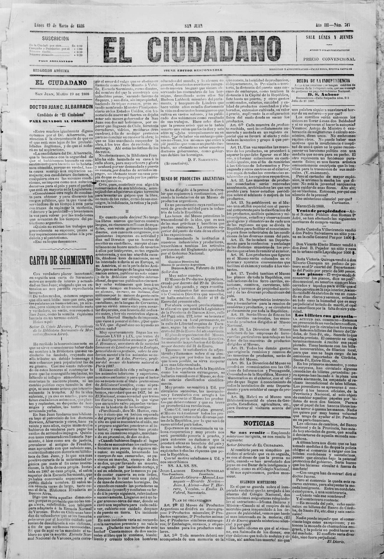 Portada · 19 de Marzo de 1888