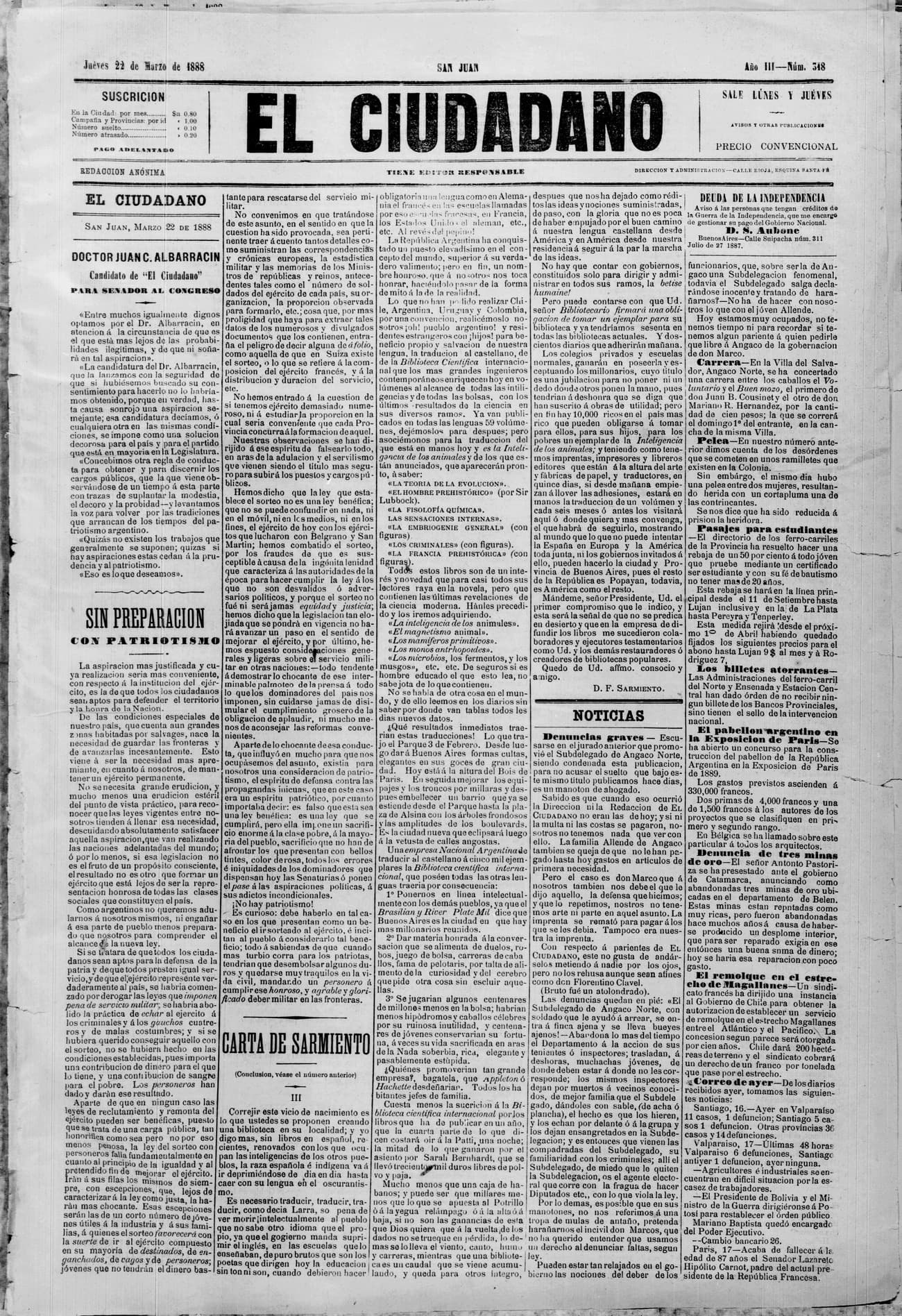 Portada · 22 de Marzo de 1888