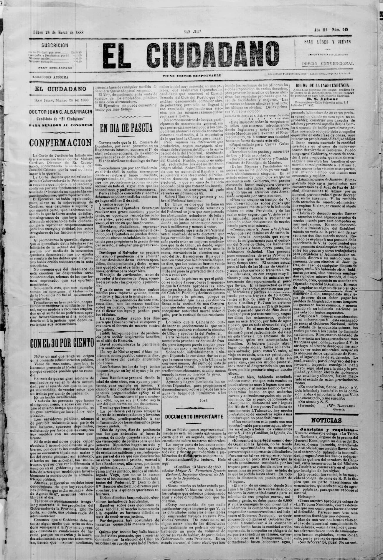 Portada · 26 de Marzo de 1888