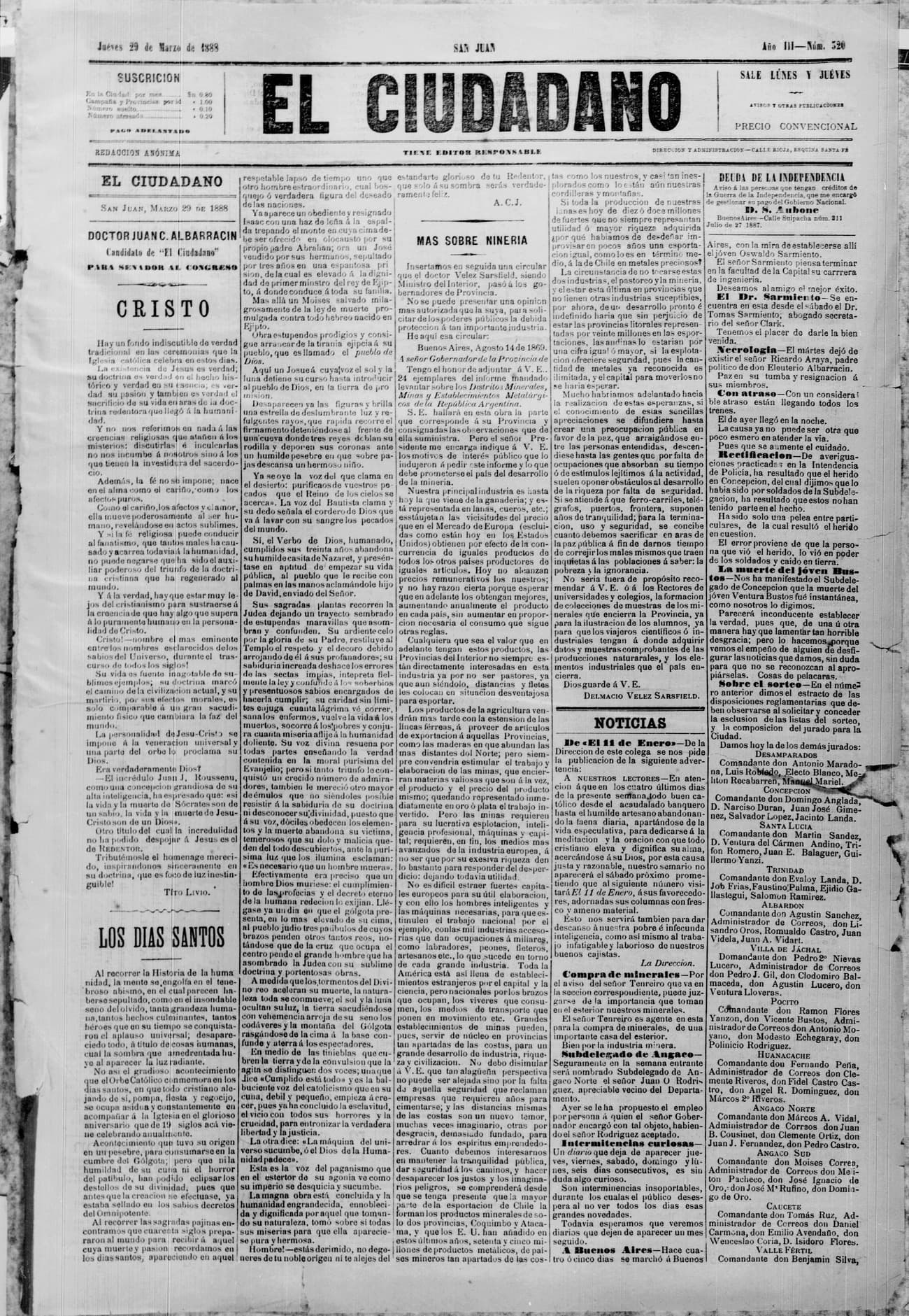 Portada · 29 de Marzo de 1888
