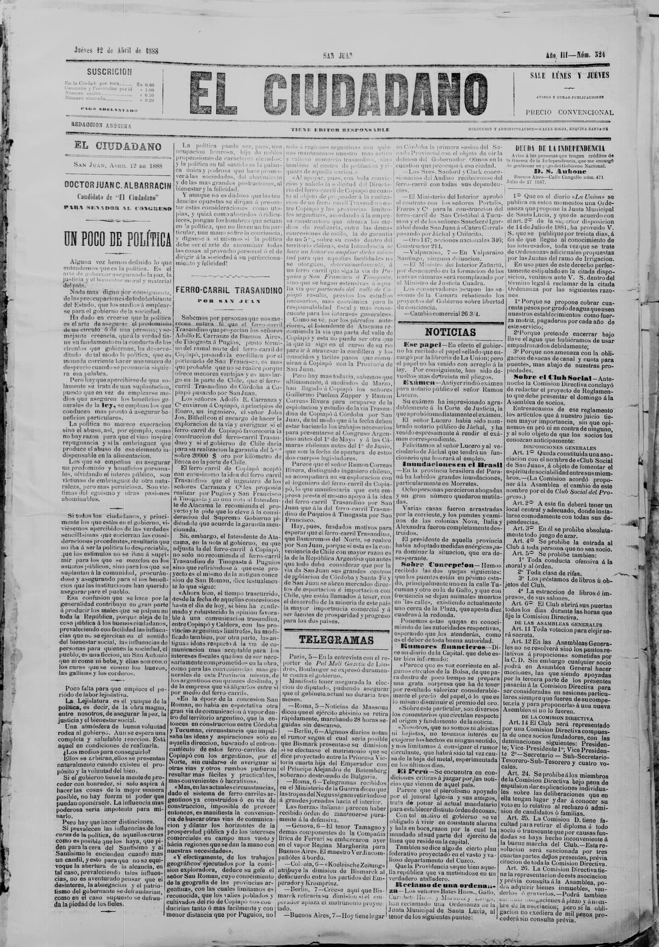 Portada · 12 de Abril de 1888