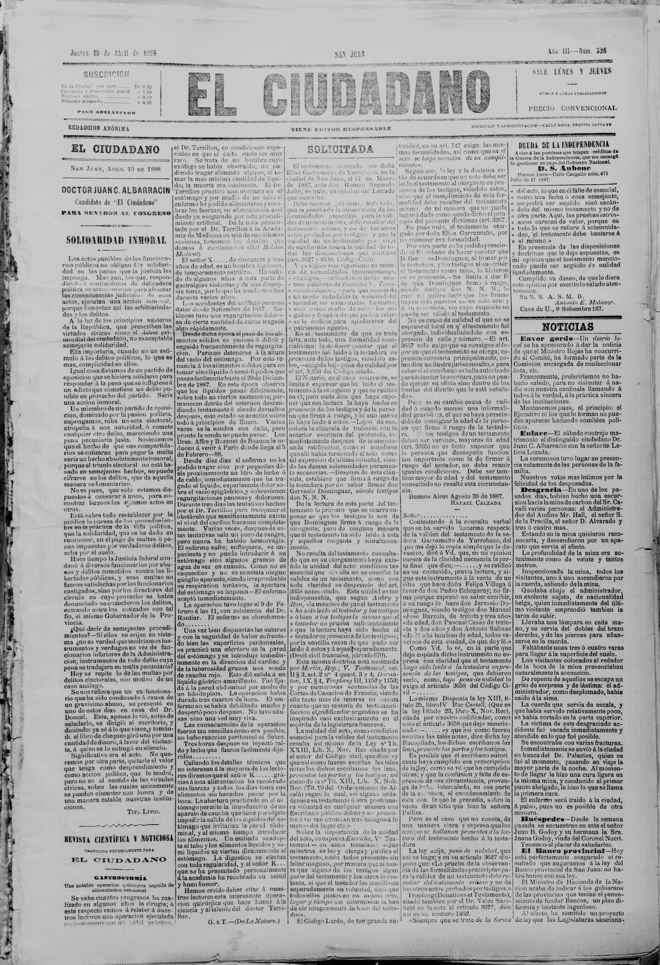 Portada · 19 de Abril de 1888