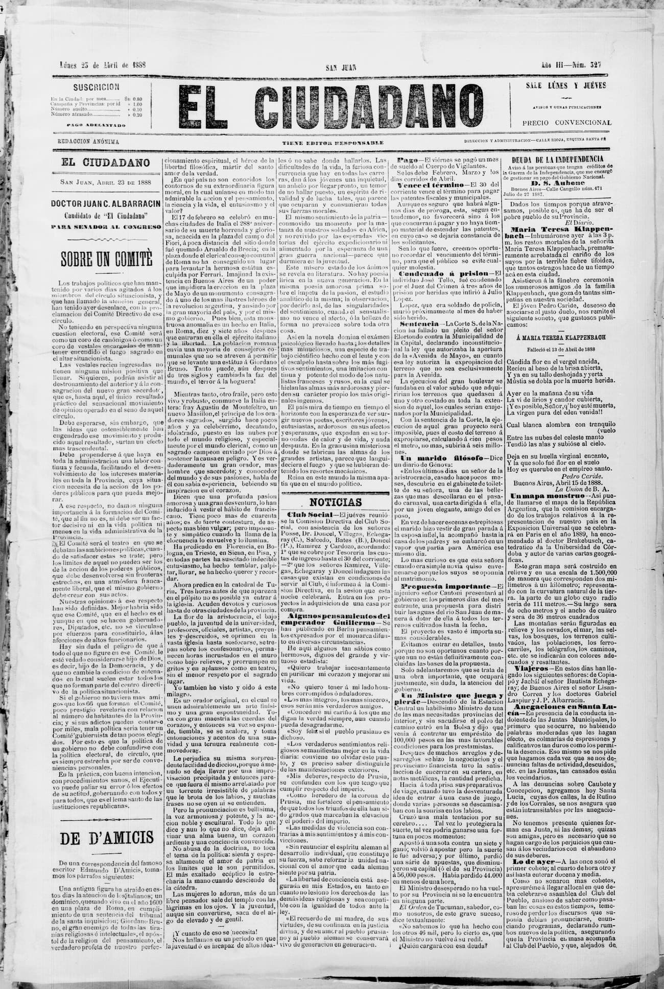 Portada · 23 de Abril de 1888