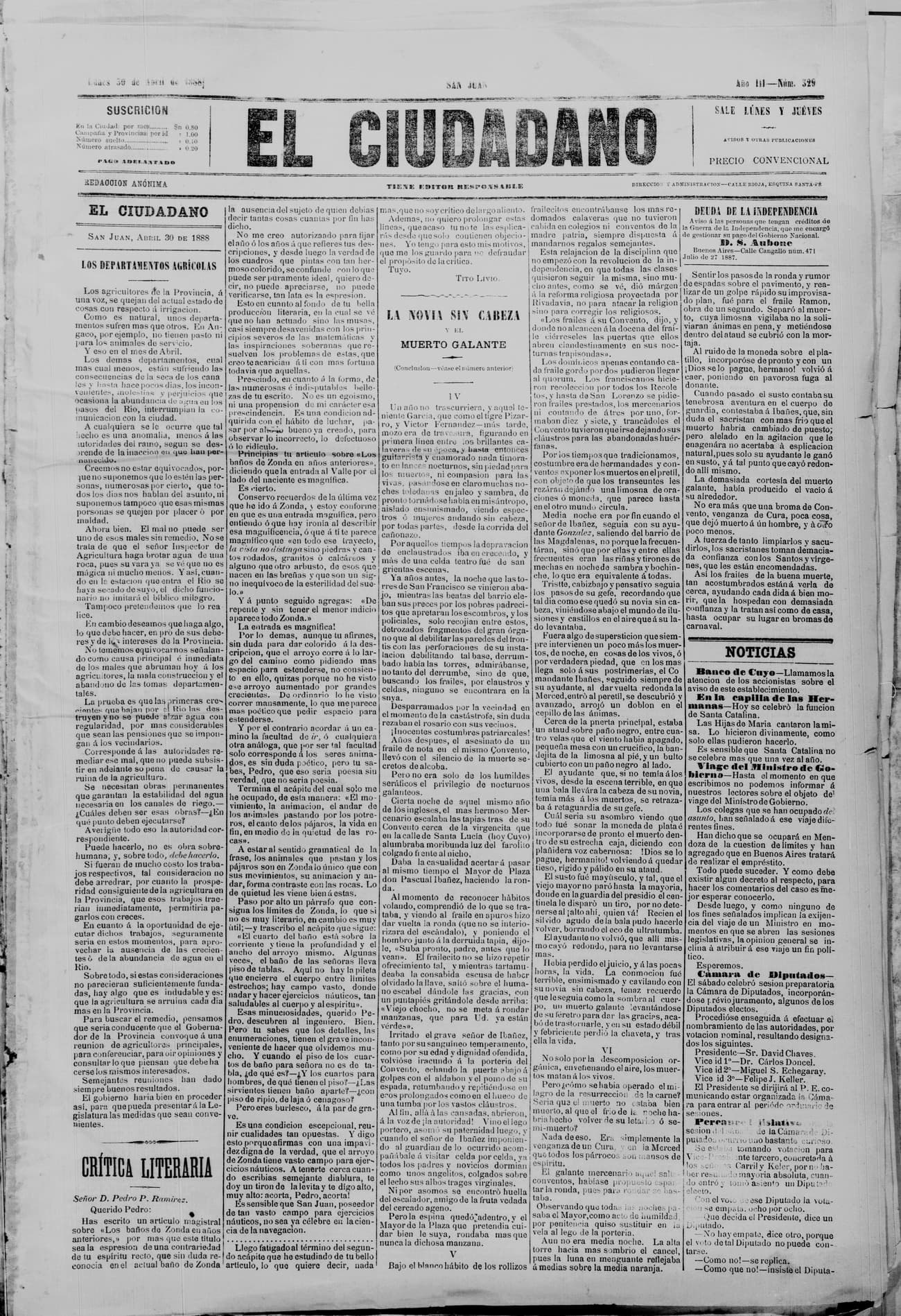 Portada · 30 de Abril de 1888