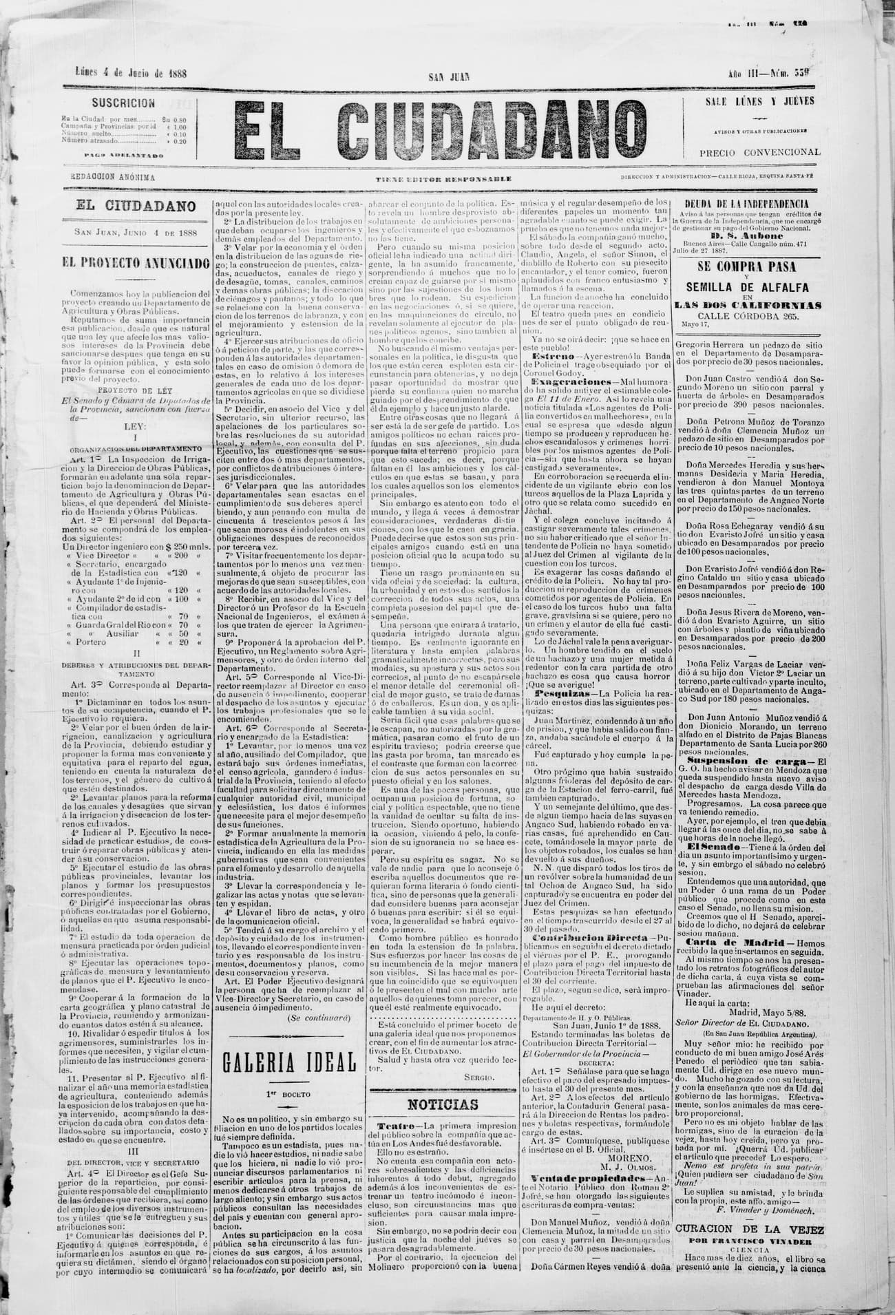 Portada · 4 de Junio de 1888